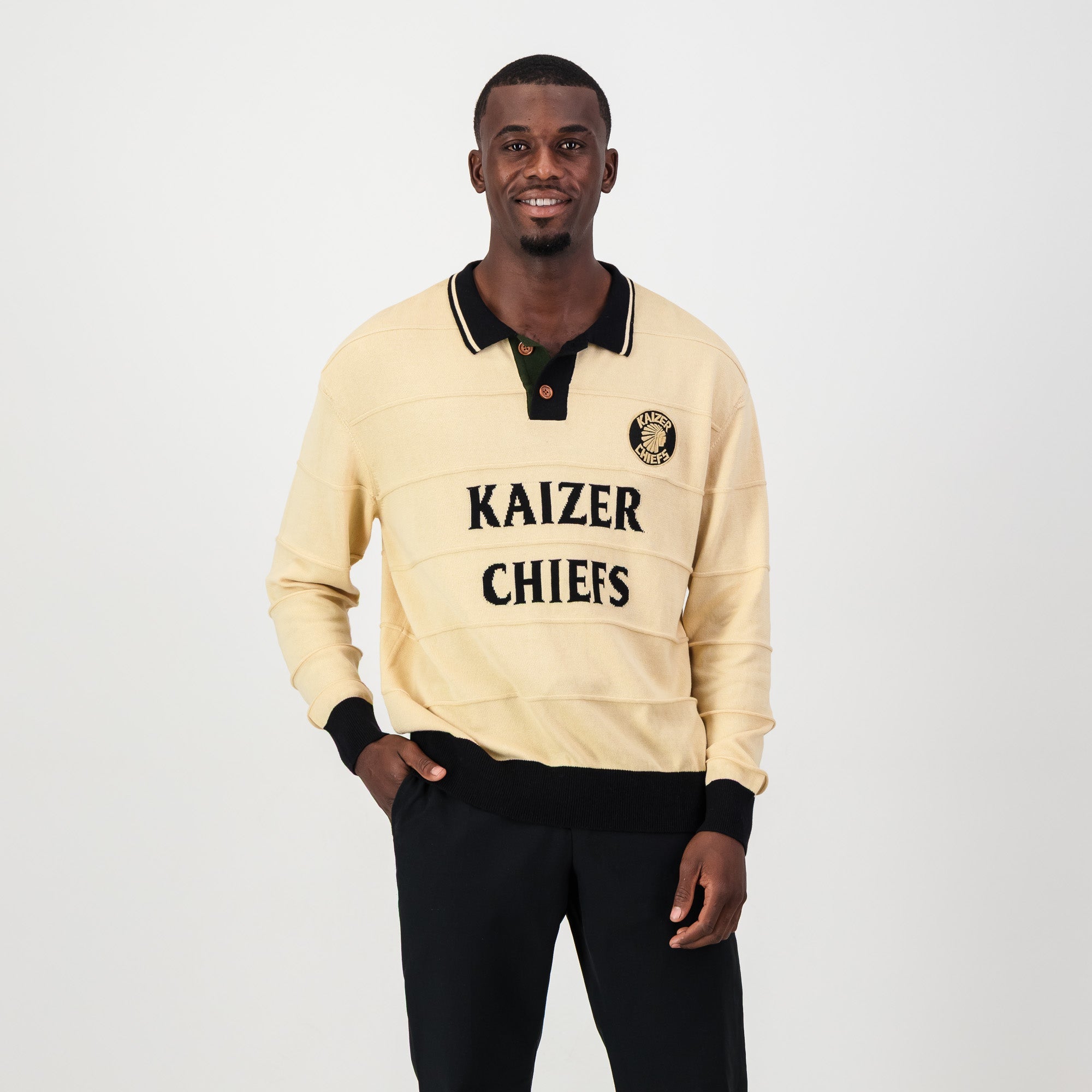 Kaizer Chiefs Long Sleeve Knitted Jersey - Butter - Old School