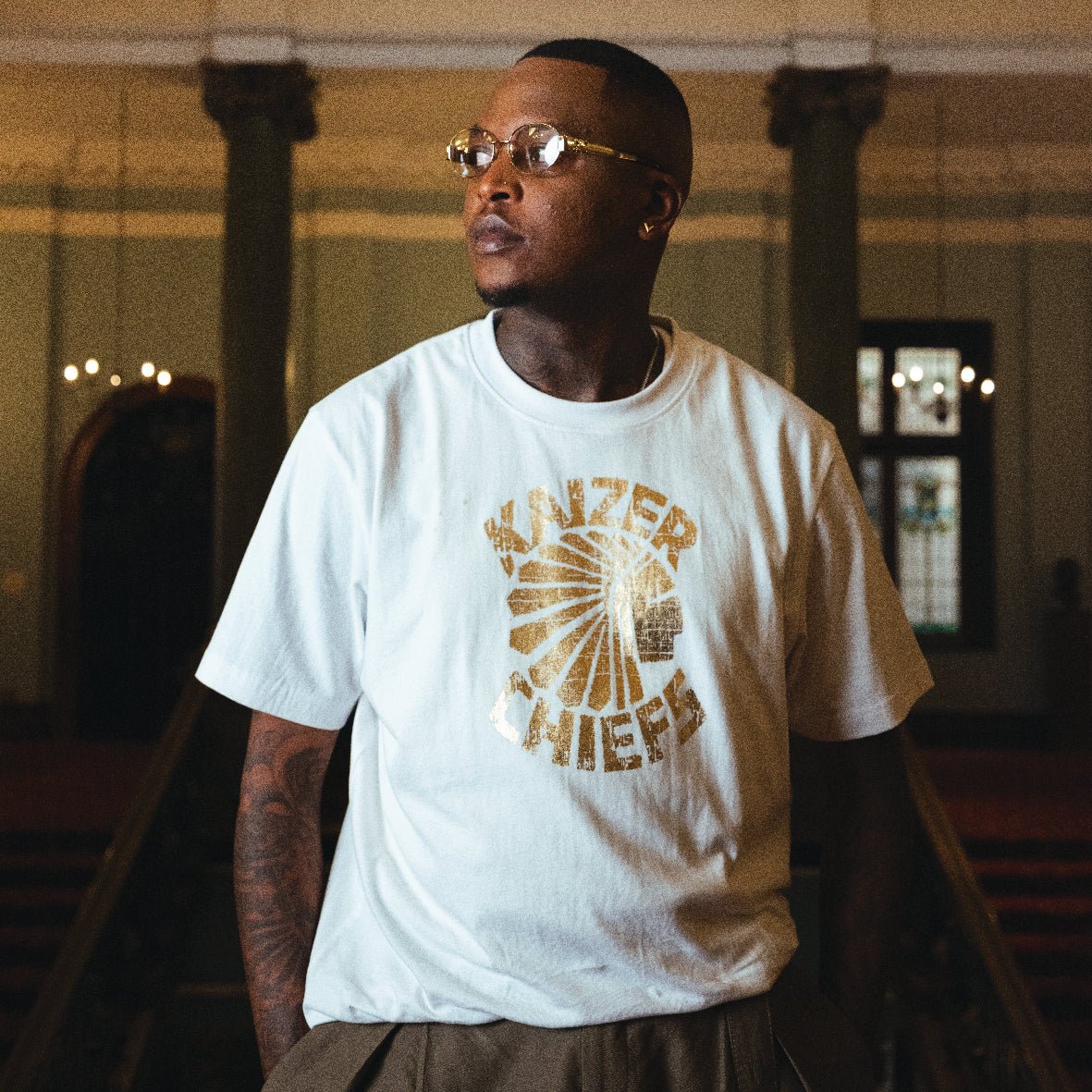 Kaizer Chiefs Vintage Regular Crew Tee - White - Old School