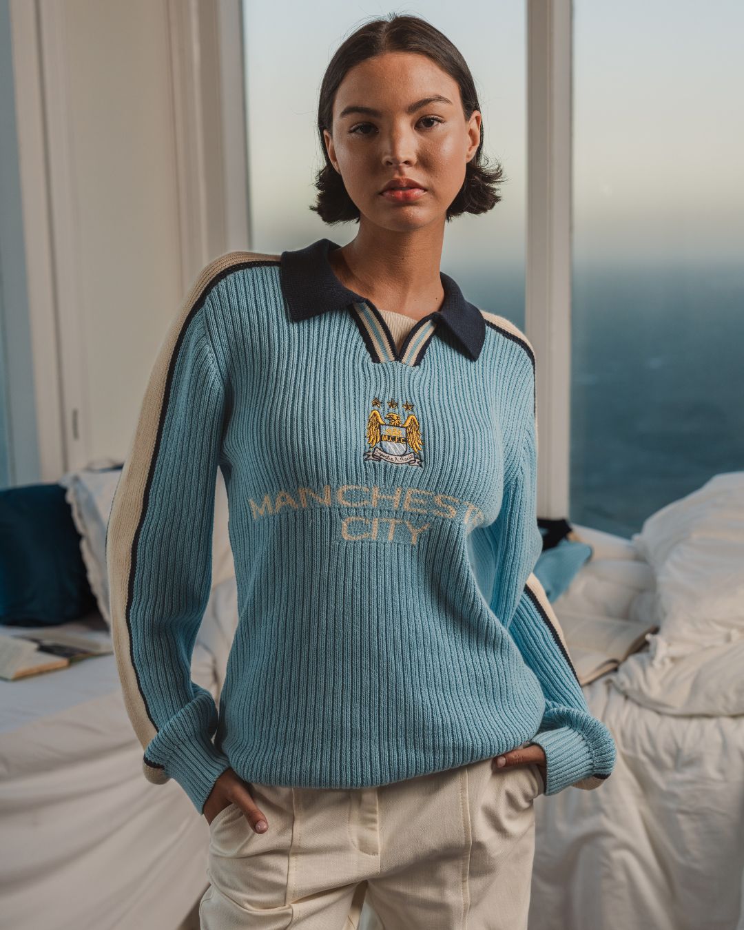 Manchester City Retro LS Knit Jersey - Sky Blue - Old School