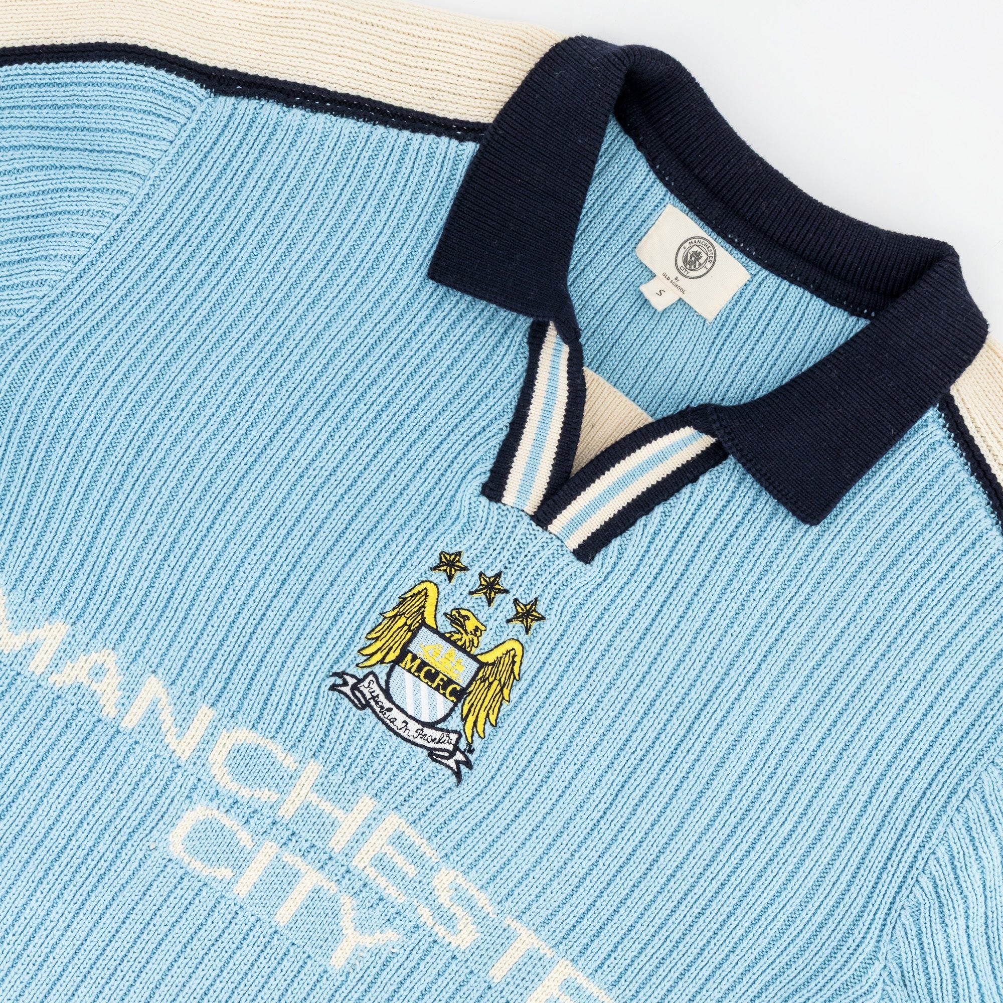 Manchester City Retro LS Knit Jersey - Sky Blue - Old School