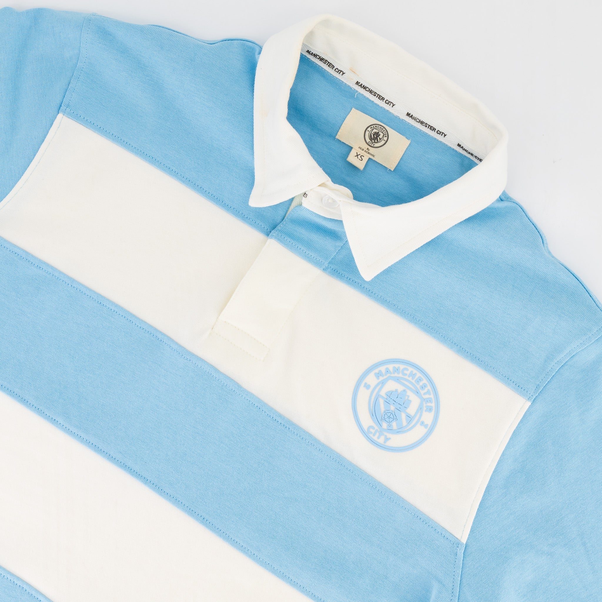 Manchester City Stripe Rugby Polo - Sky Blue - Old School