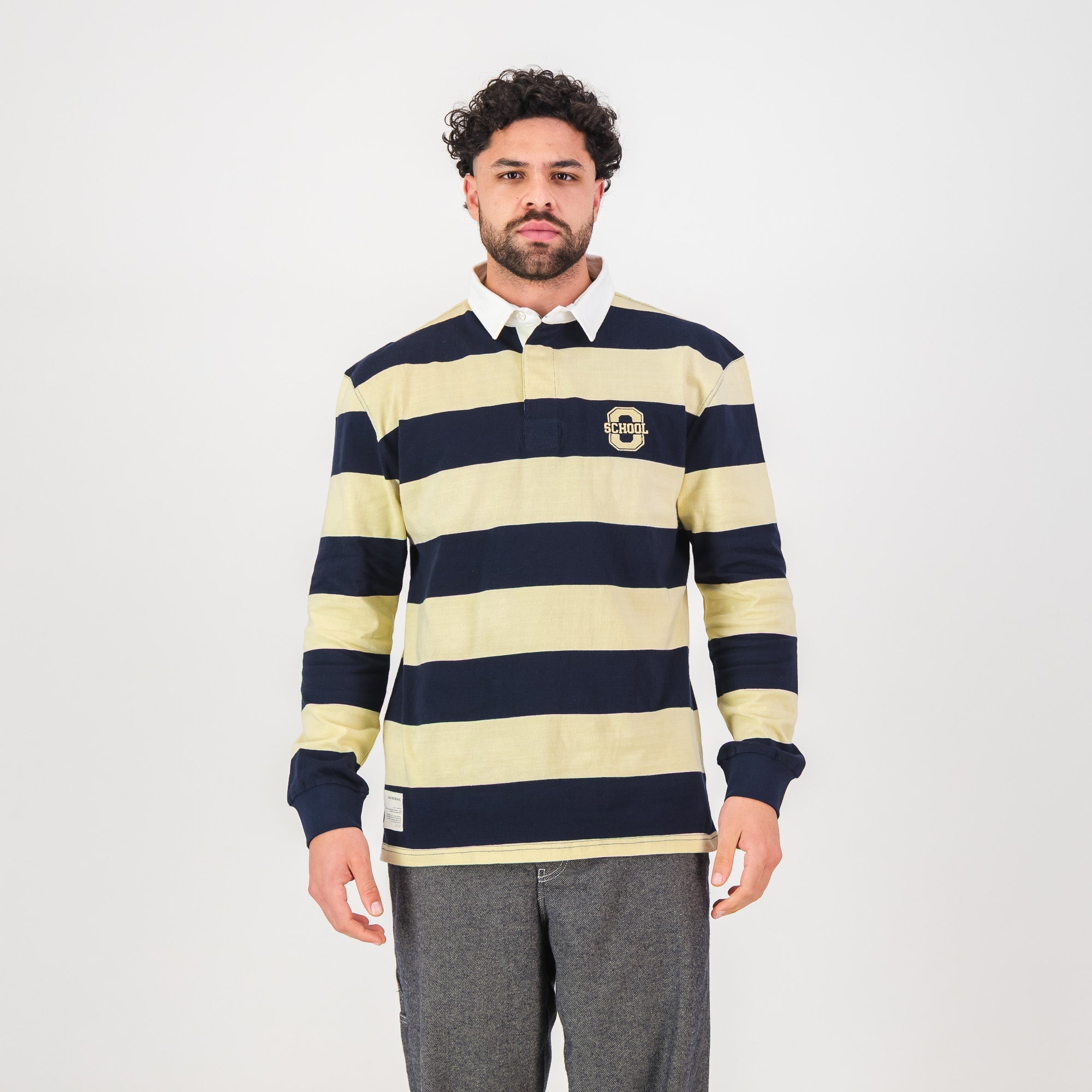 Old School YD Stripe 8X8 LS Rugby Jersey - Navy - Old School