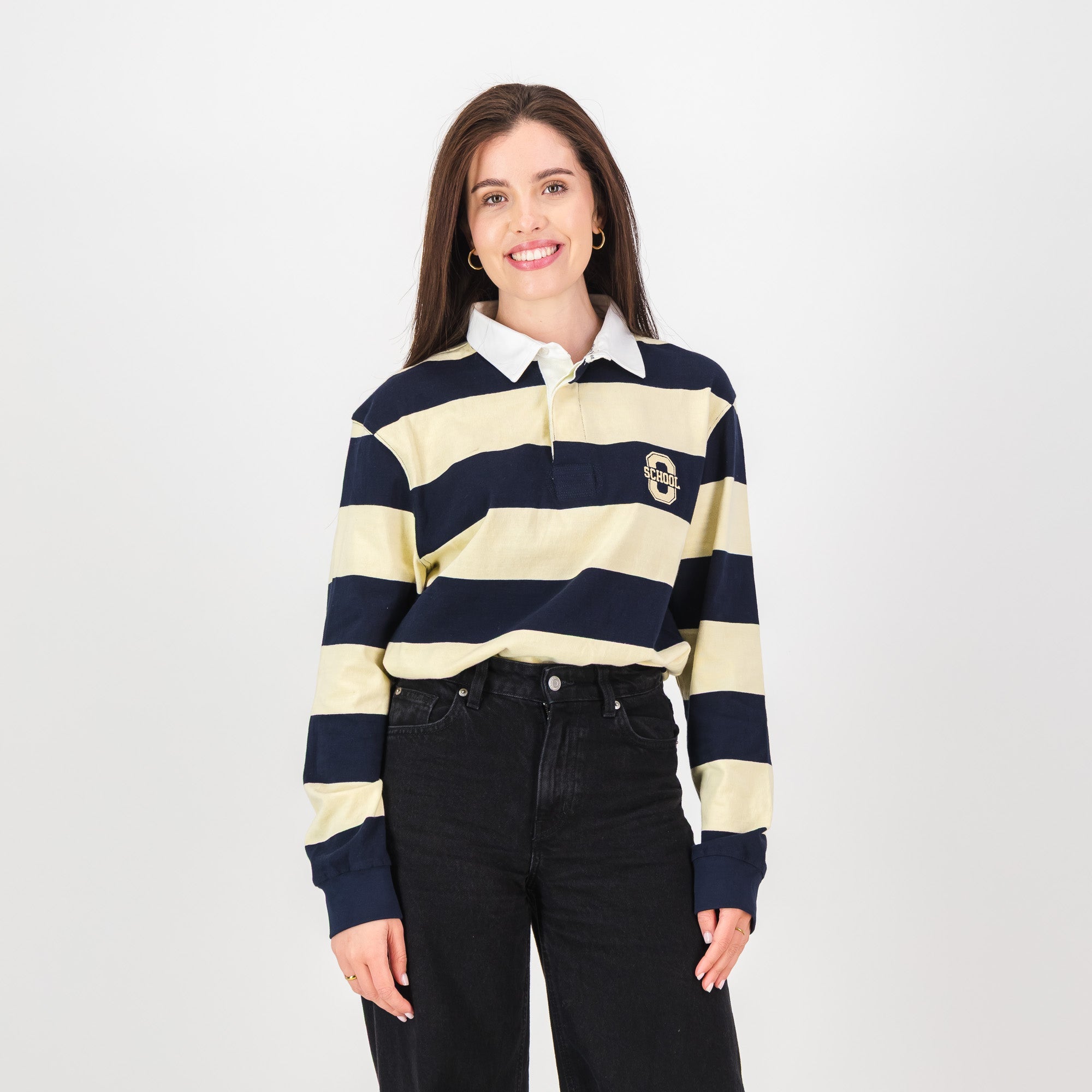 Old School YD Stripe 8X8 LS Rugby Jersey - Navy - Old School