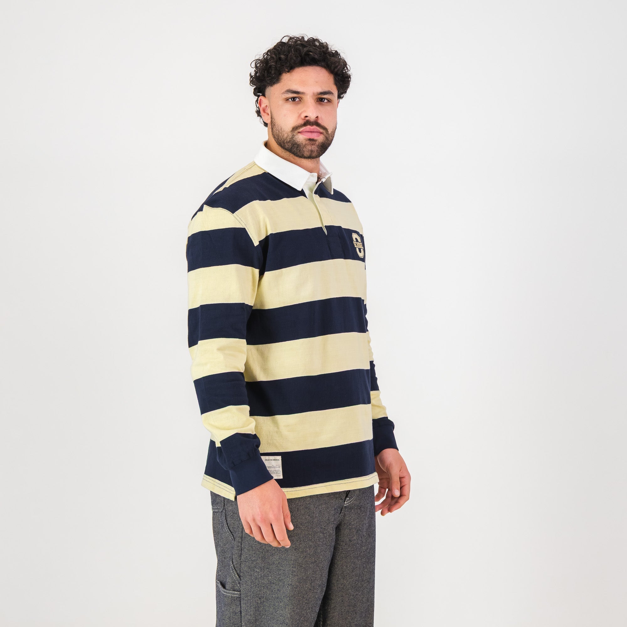 Old School YD Stripe 8X8 LS Rugby Jersey - Navy - Old School
