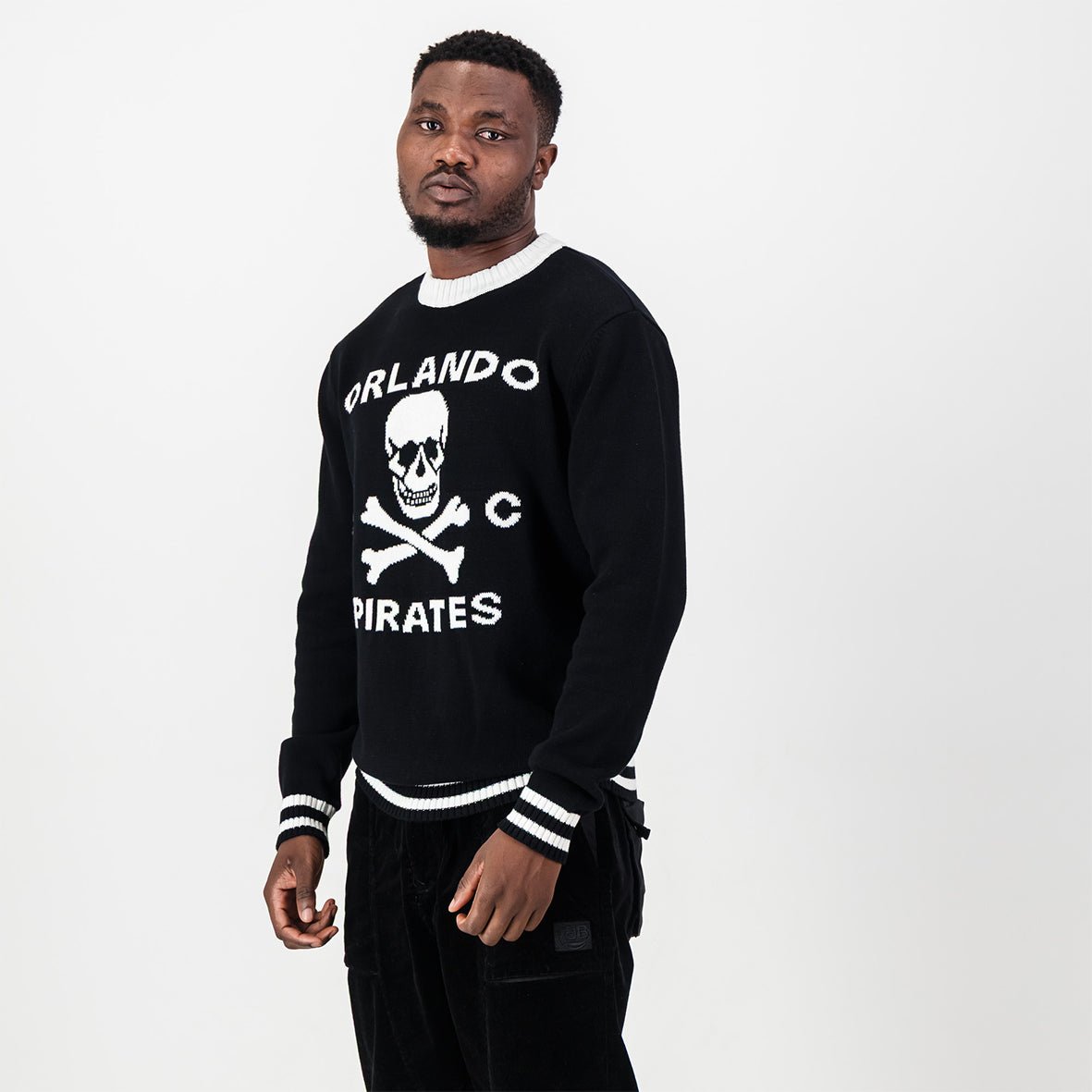 Orlando Pirates Tipped Crew Knit LS Jersey - Black - Old School