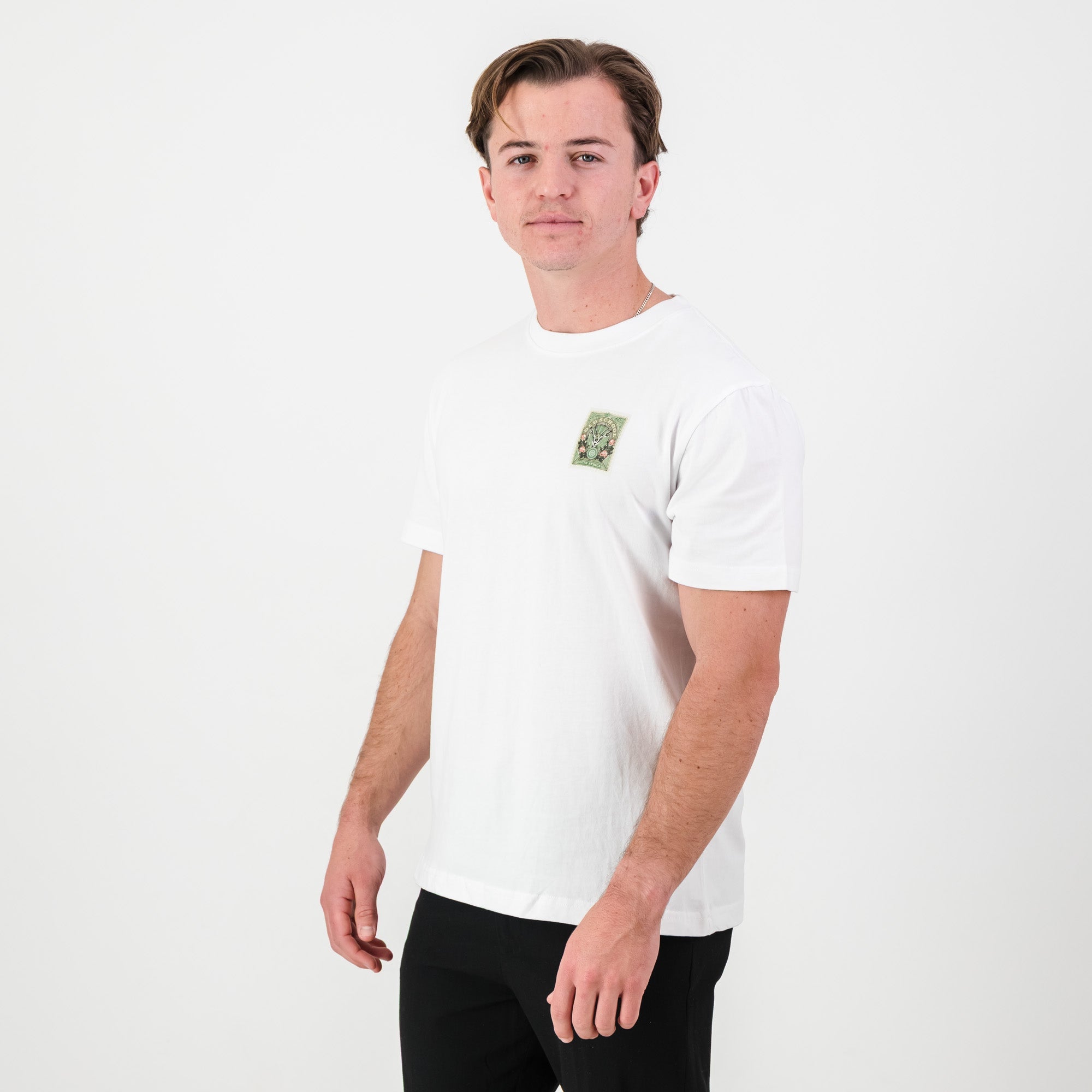 SA Supporters Stamp Reg Crew Tee - White - Old School