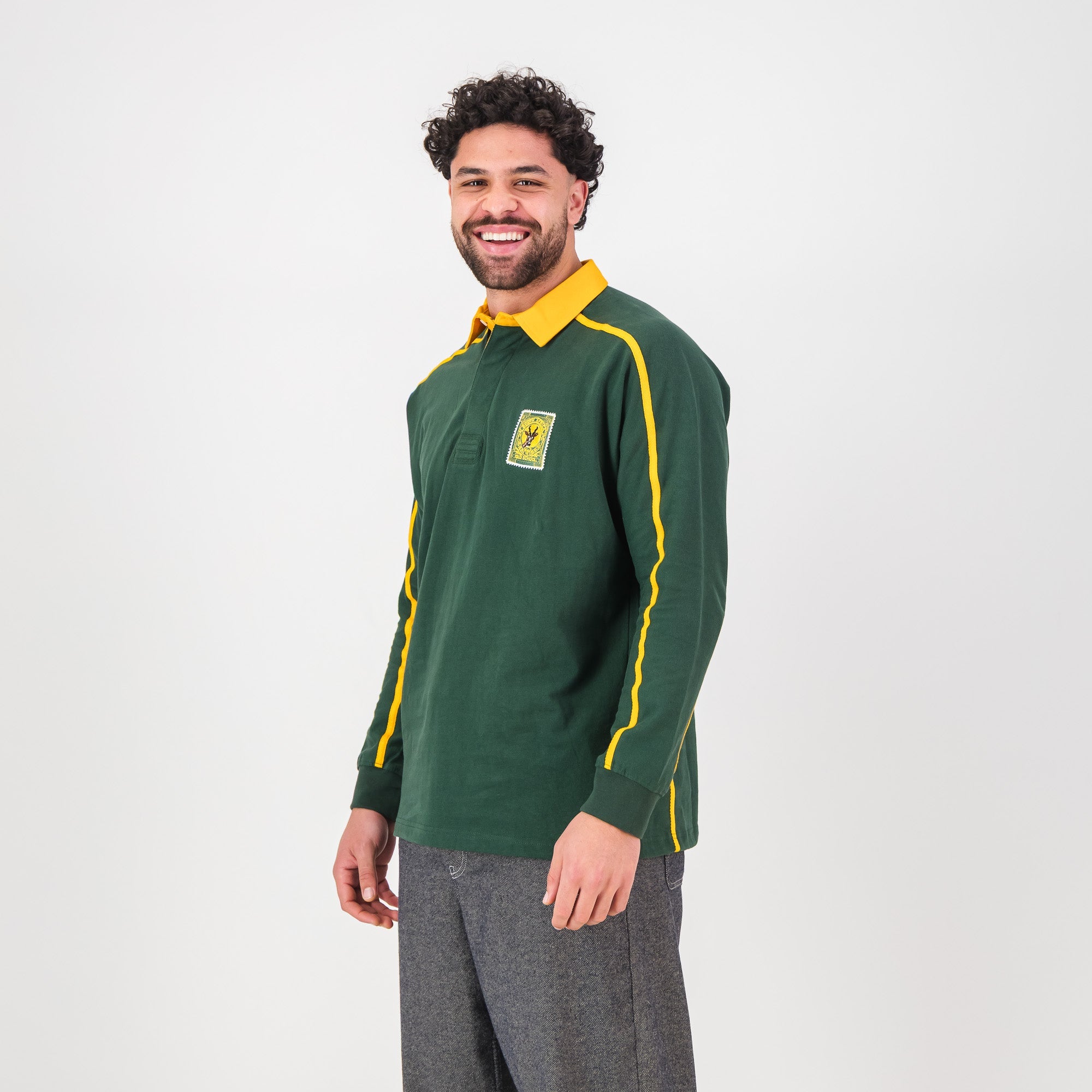 SA Supporters Twill Raglan LS Rugby Jersey - OS Green - Old School