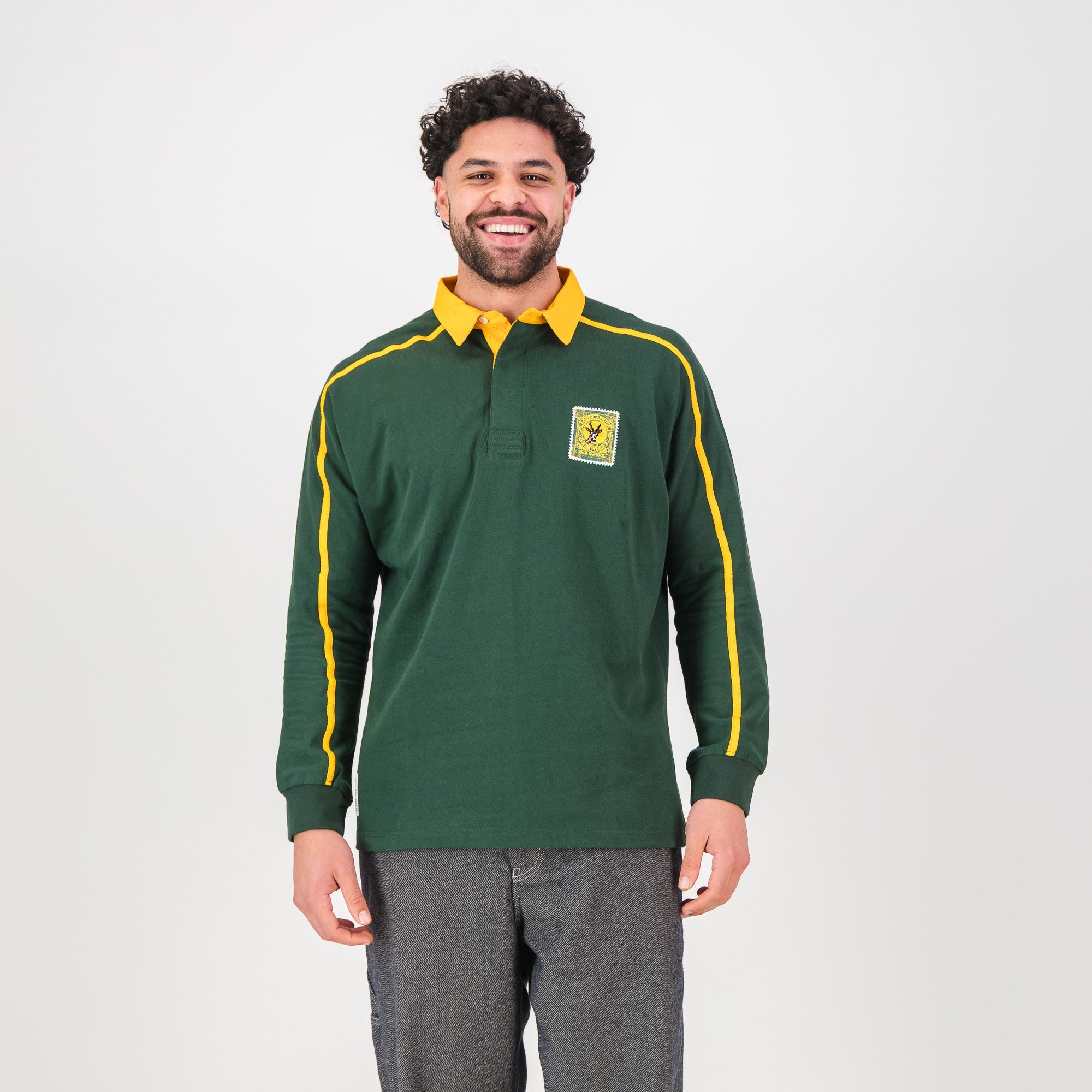 SA Supporters Twill Raglan LS Rugby Jersey - OS Green - Old School