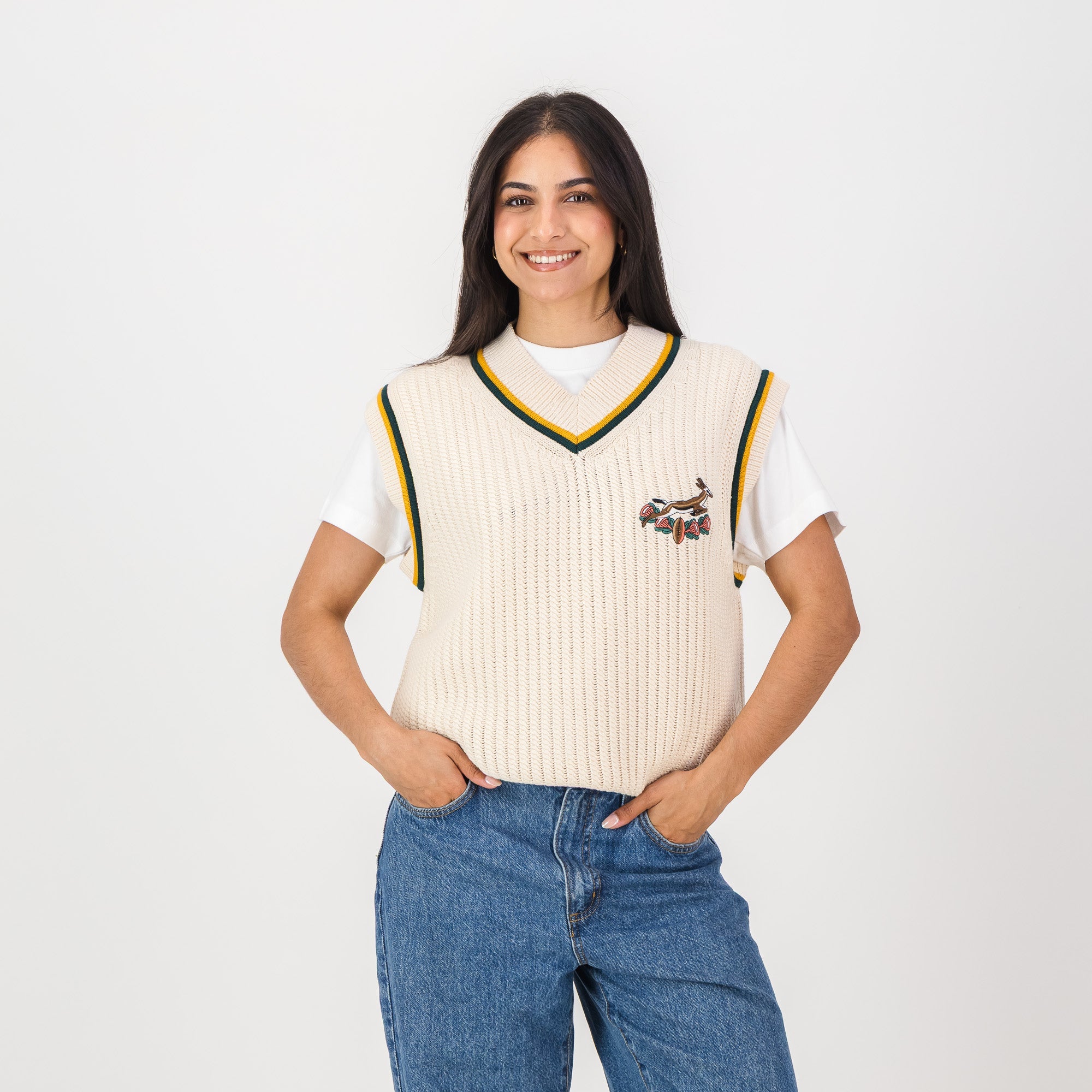 Springboks Crochet Vest Knit - Ivory - Old School