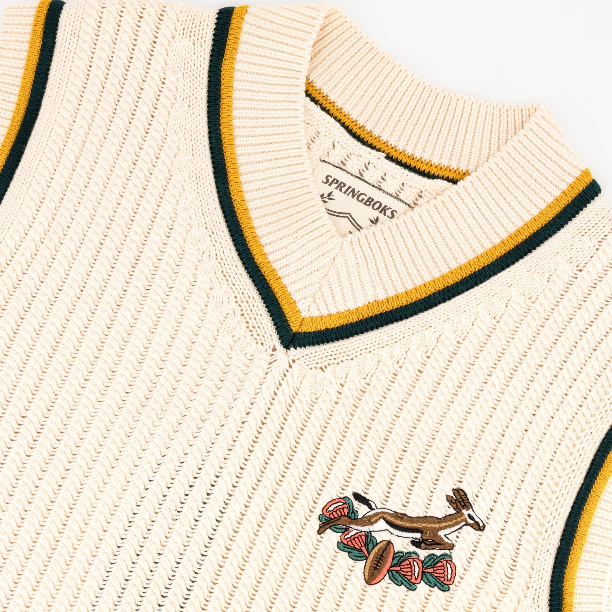 Springboks Crochet Vest Knit - Ivory - Old School