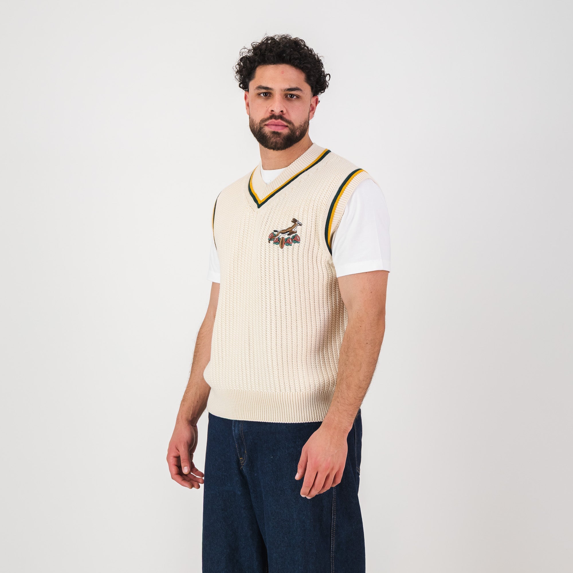 Springboks Crochet Vest Knit - Ivory - Old School