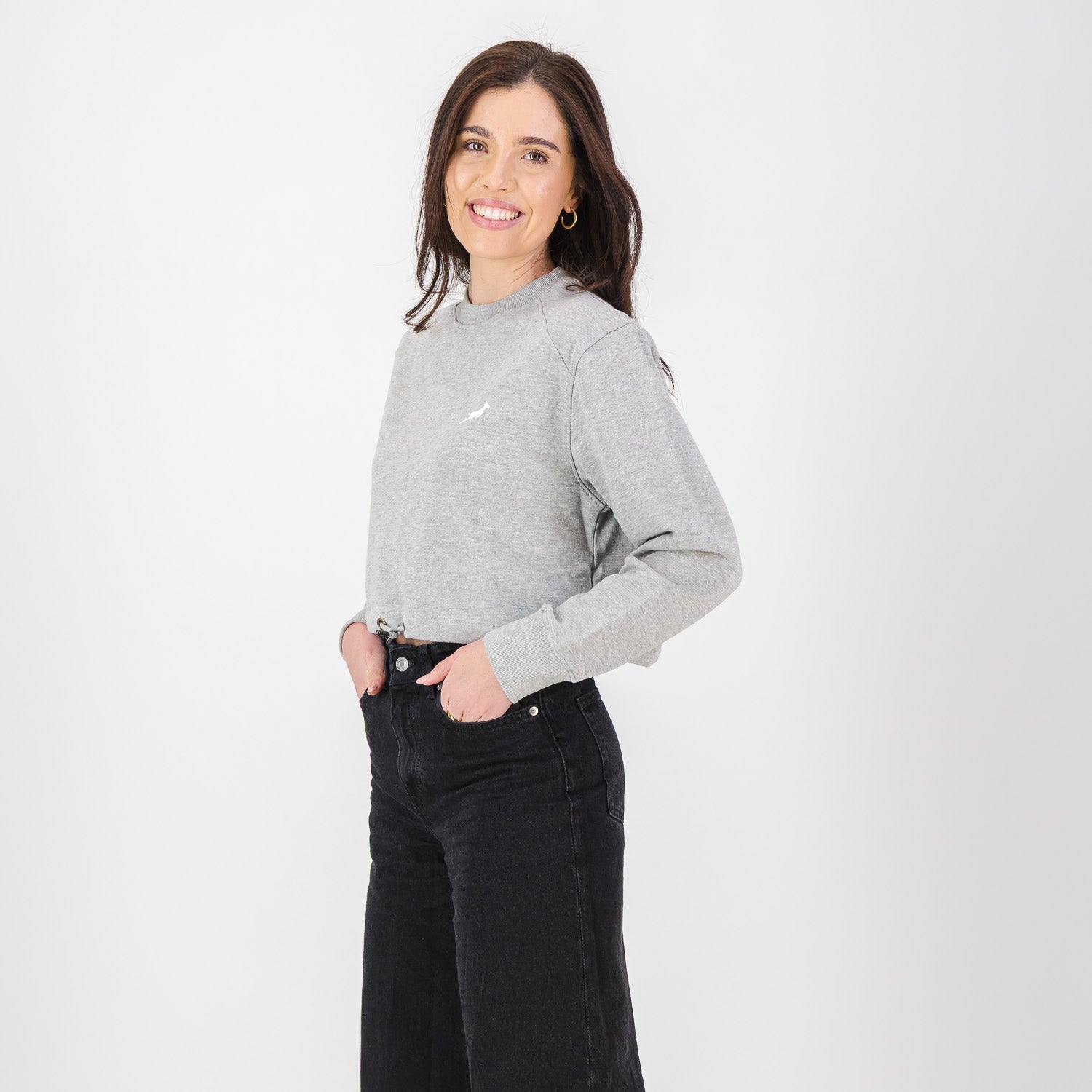 Springboks Crop Crew Sweat - LT Grey Melange - Old School