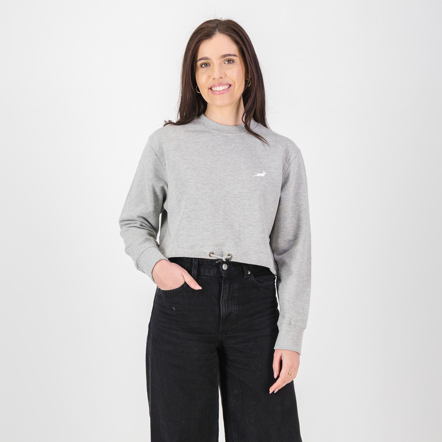 Springboks Crop Crew Sweat - LT Grey Melange - Old School