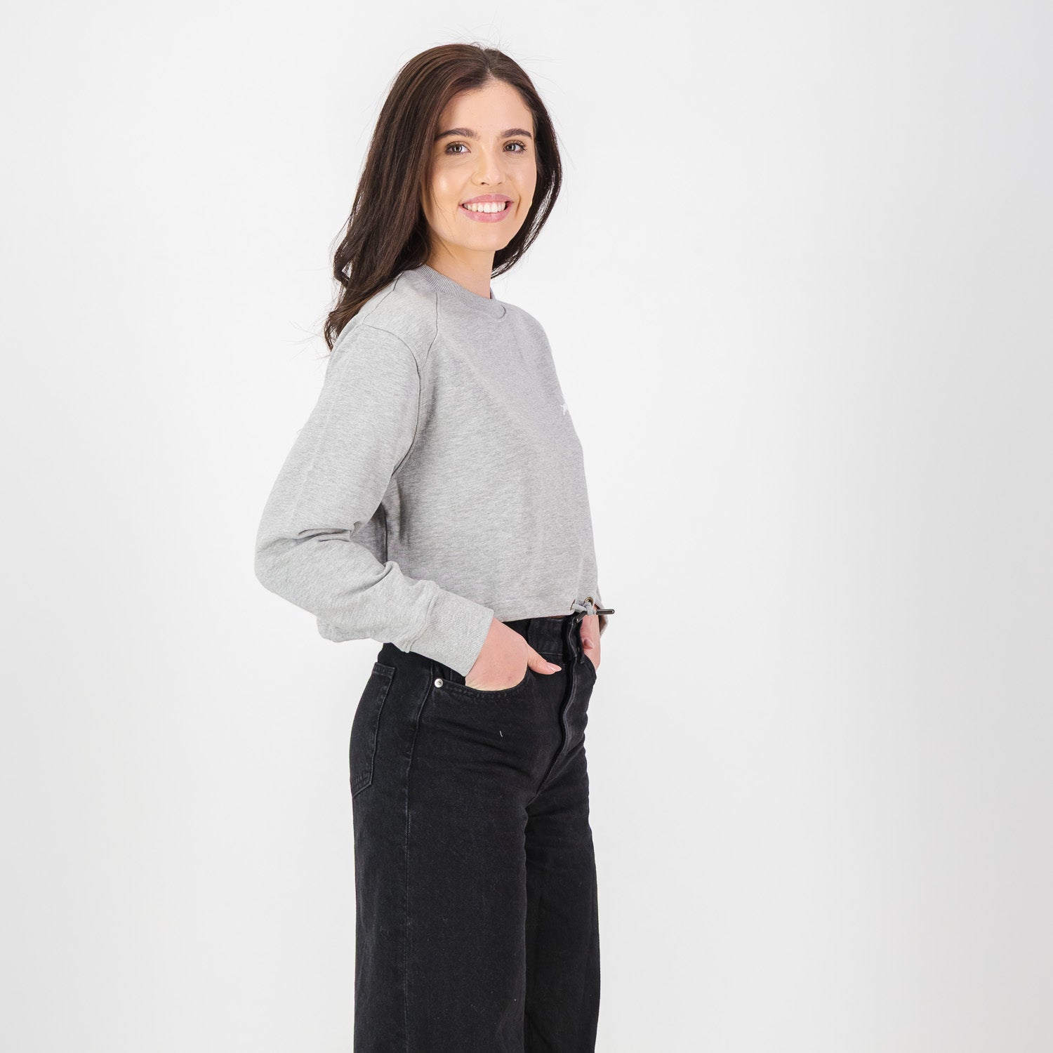 Springboks Crop Crew Sweat - LT Grey Melange - Old School