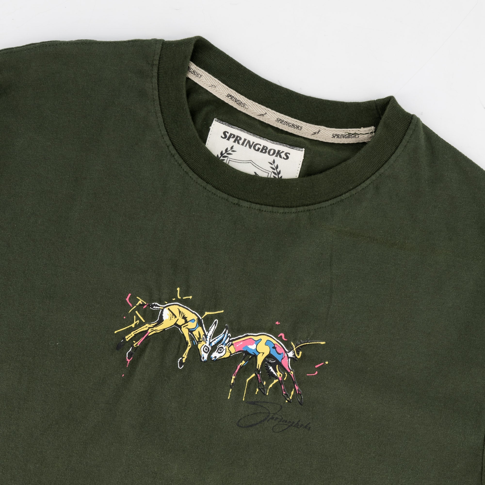 Springboks Graffiti Regular Crew Tee - Military Olive - Old School