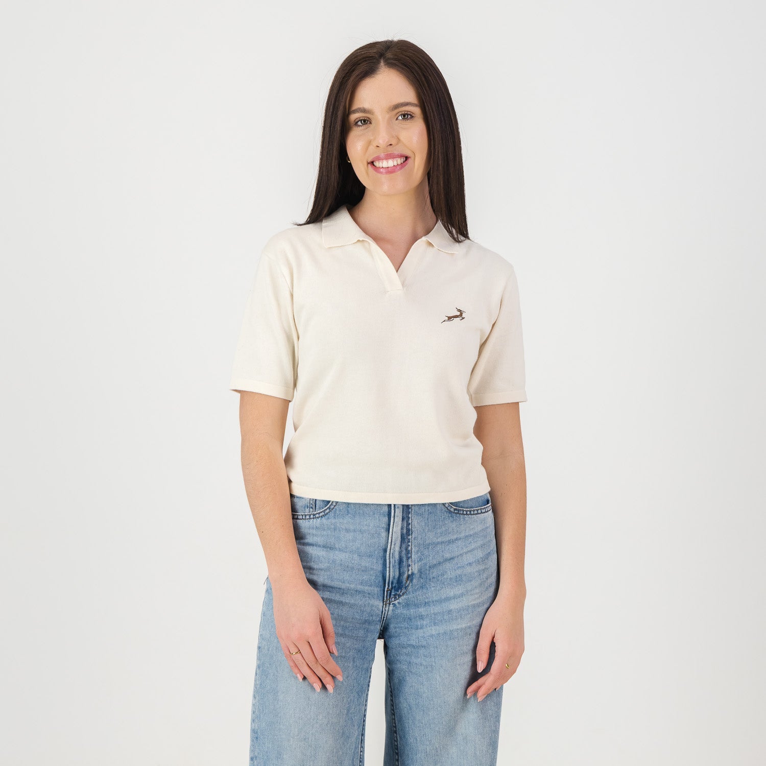 Springboks Knitted Crop SS Polo - Ivory - Old School