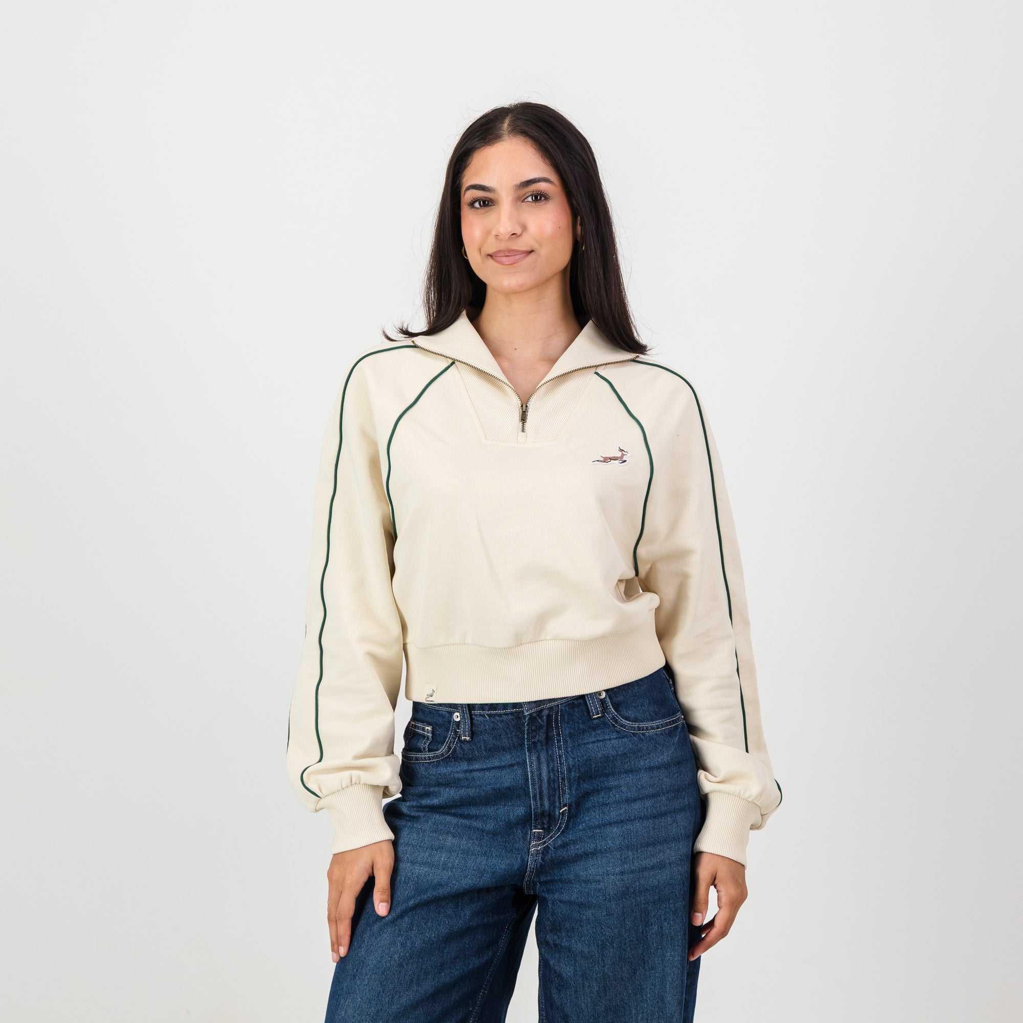 Springboks Ladies Piped Zip Through Sweat - Ivory - Old School