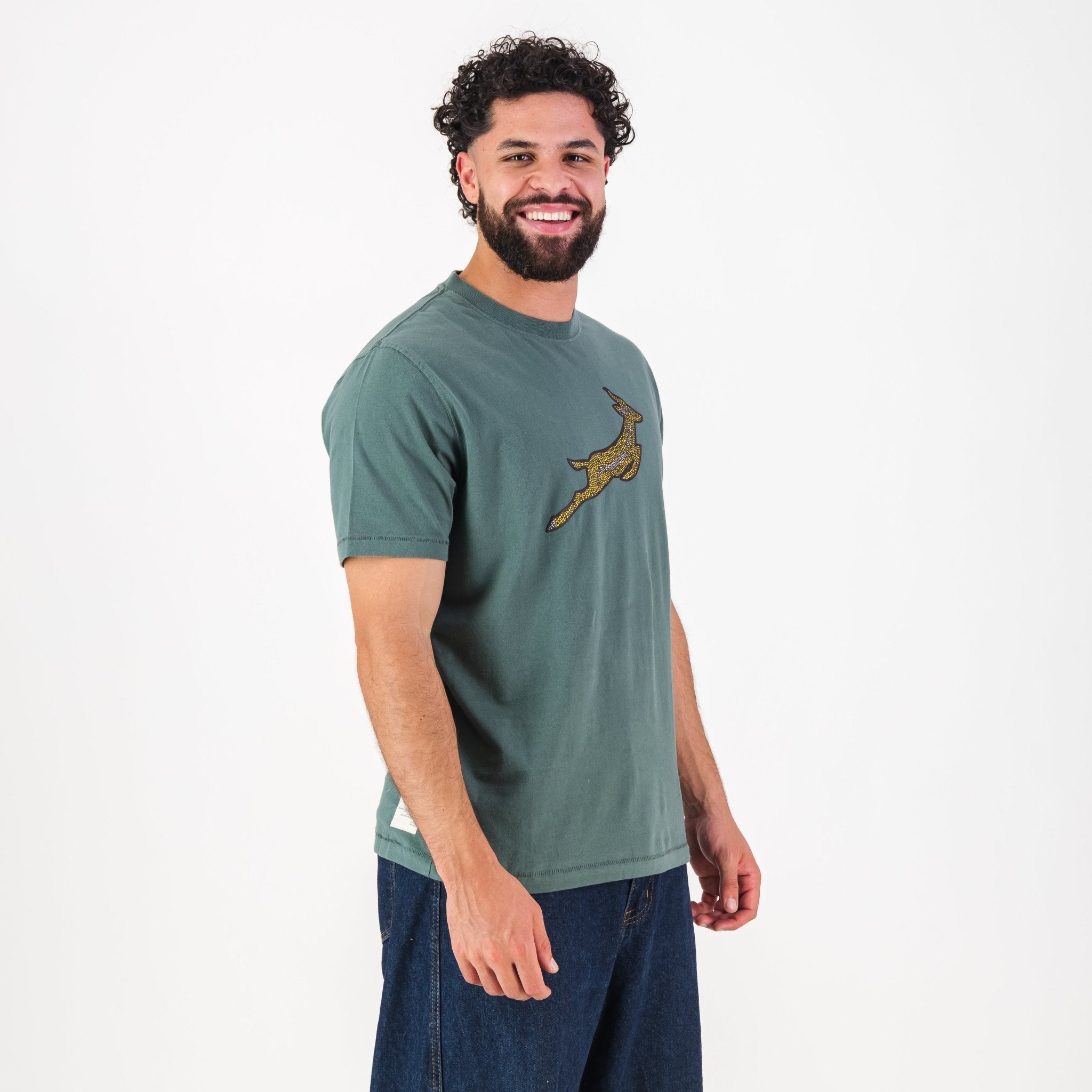 Springboks Mosaic Regular Crew Tee - Forest Green - Old School