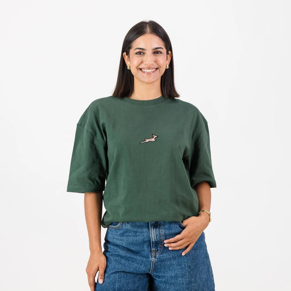 Springboks Nat Badge Boxy Crew Tee - OS Green - Old School