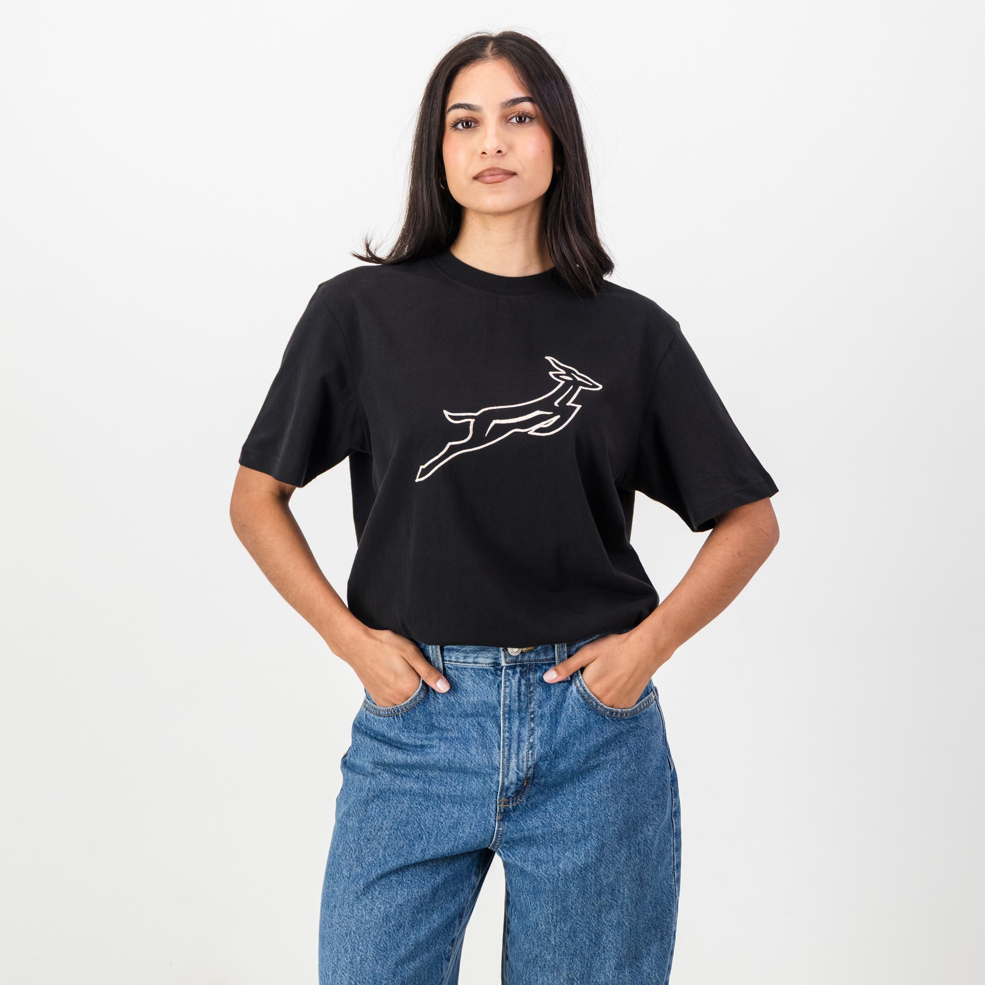 Springboks Outline EMB Regular Crew Tee - Black - Old School