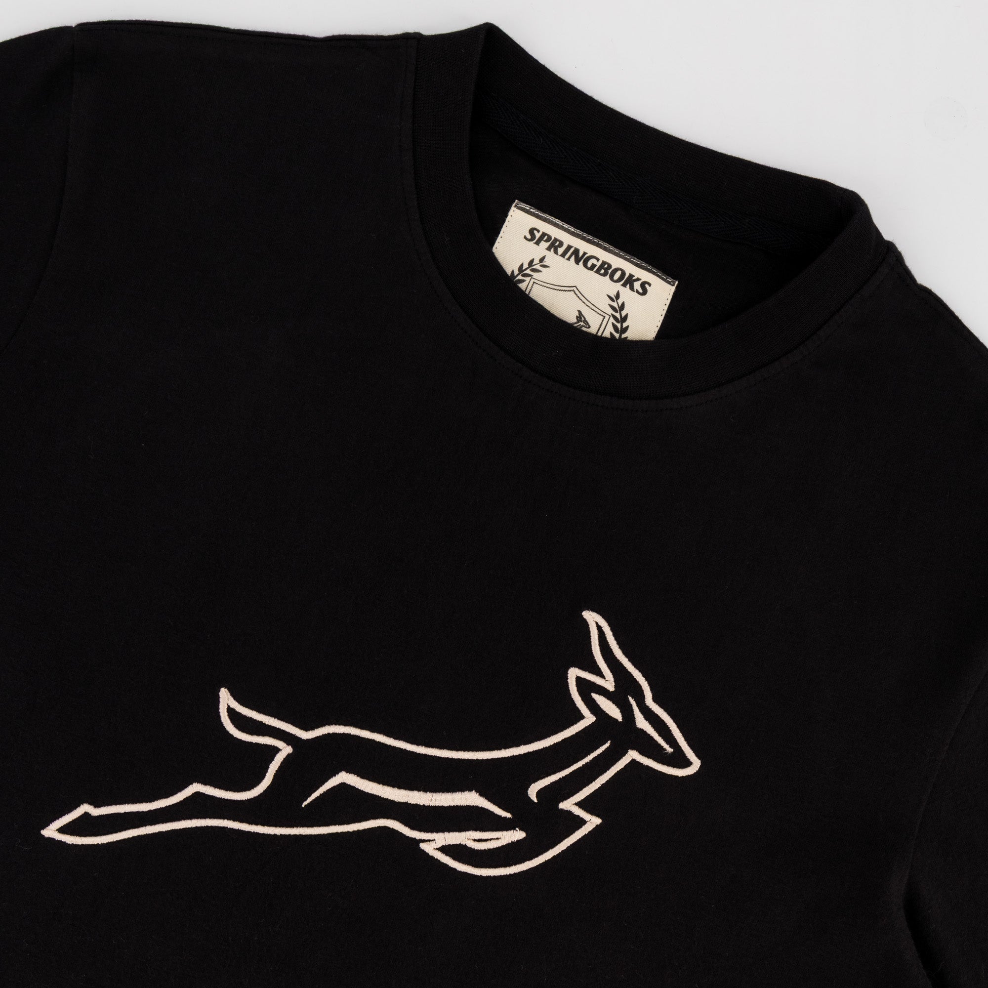 Springboks Outline EMB Regular Crew Tee - Black - Old School