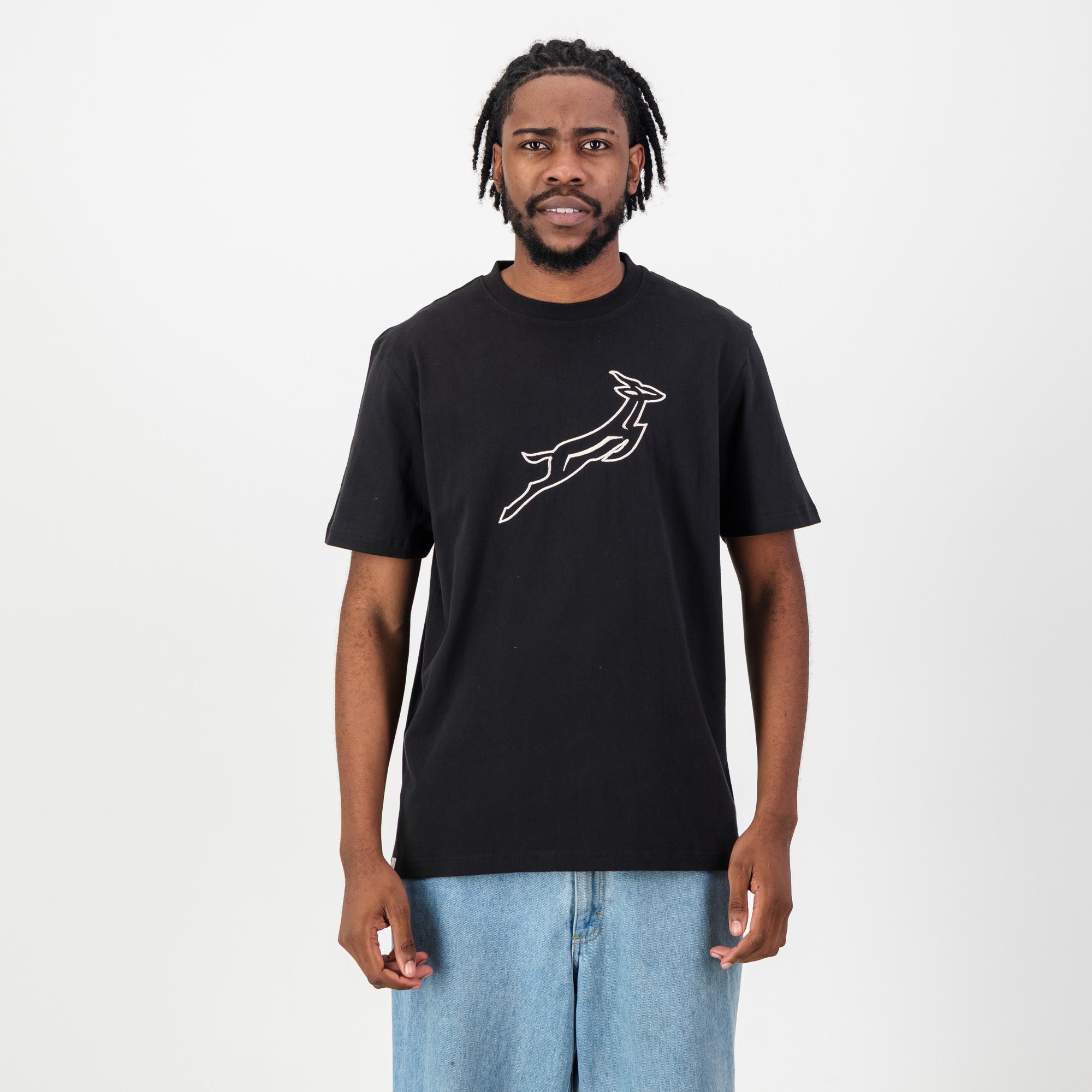 Springboks Outline EMB Regular Crew Tee - Black - Old School