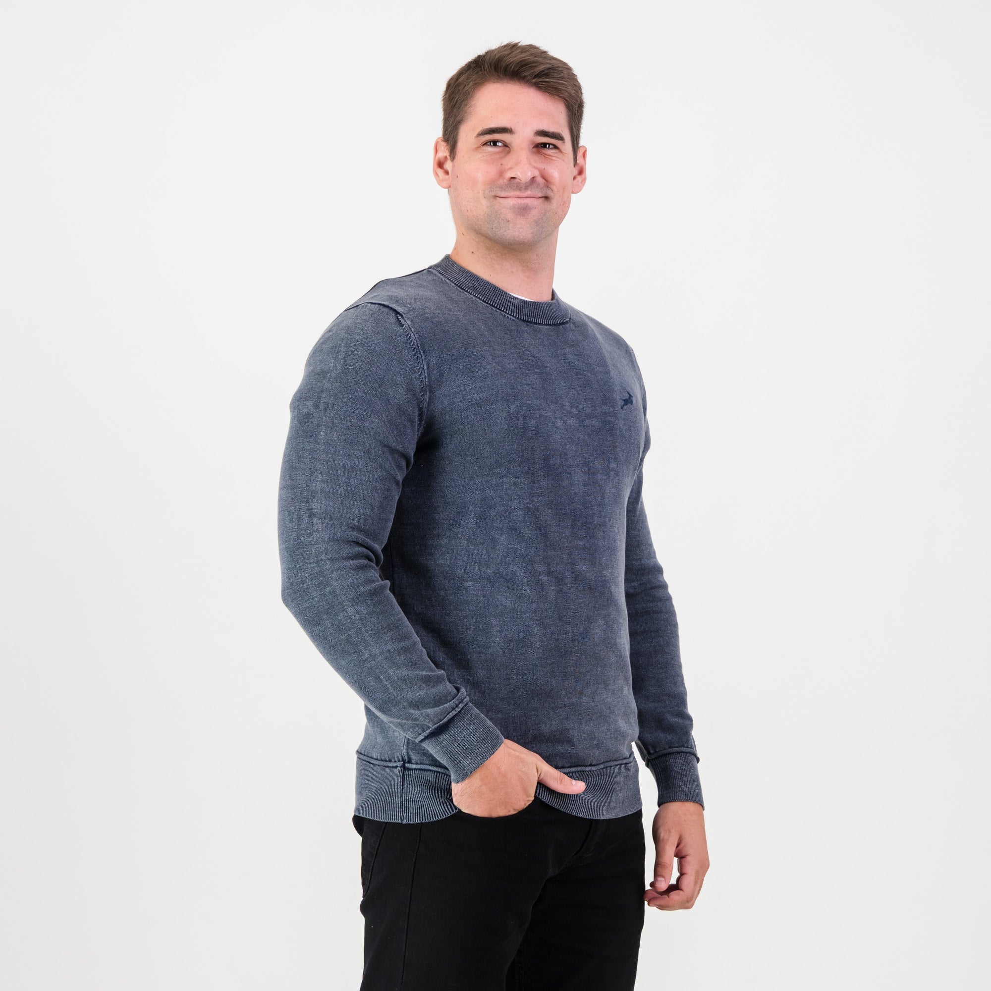 Springboks Overdyed Crew Neck Knit - Navy - Old School