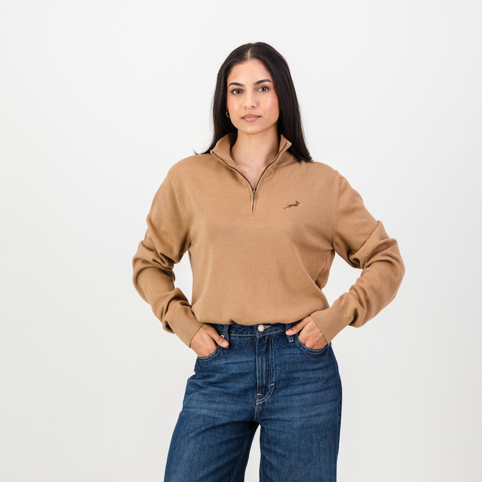 Springboks Quarter Zip Knit - Toffee - Old School