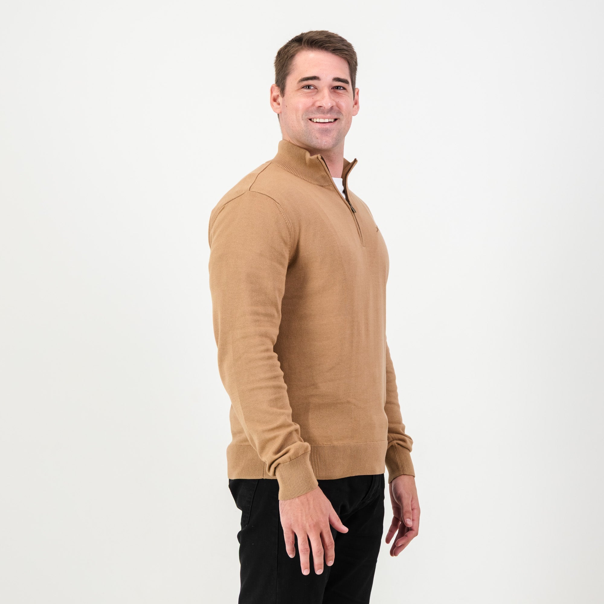 Springboks Quarter Zip Knit - Toffee - Old School