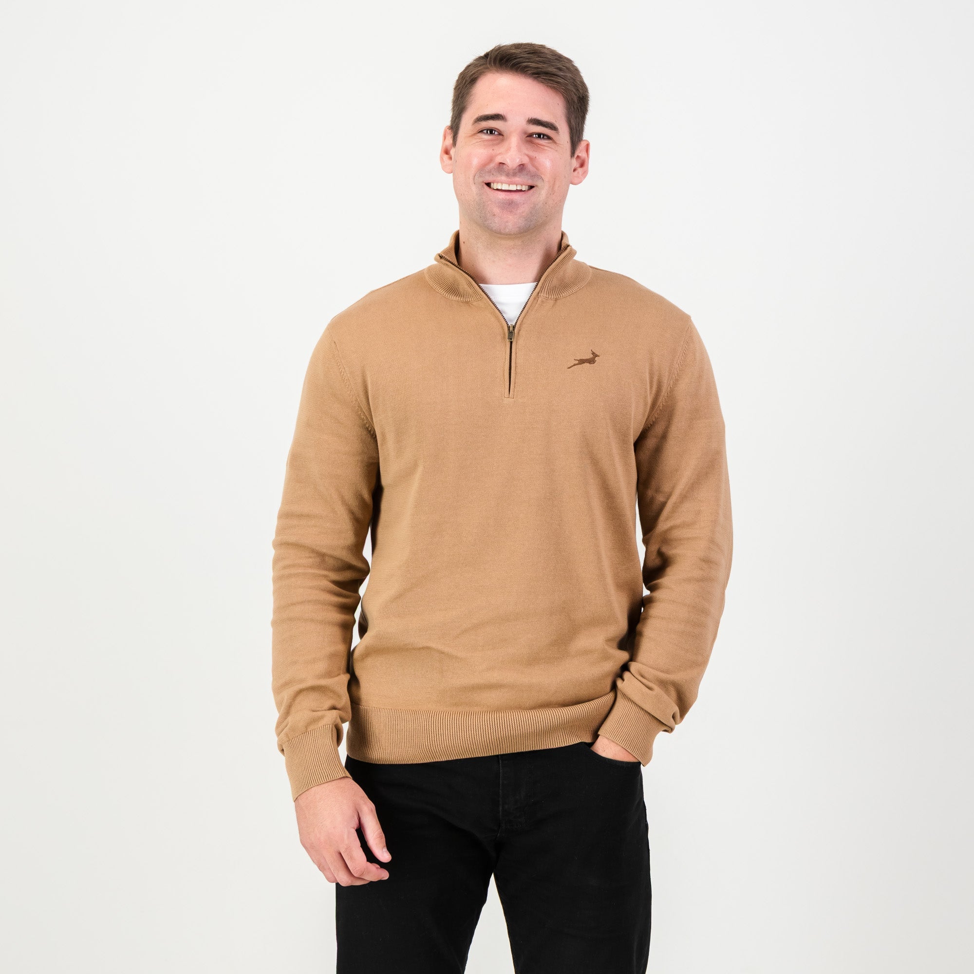 Springboks Quarter Zip Knit - Toffee - Old School