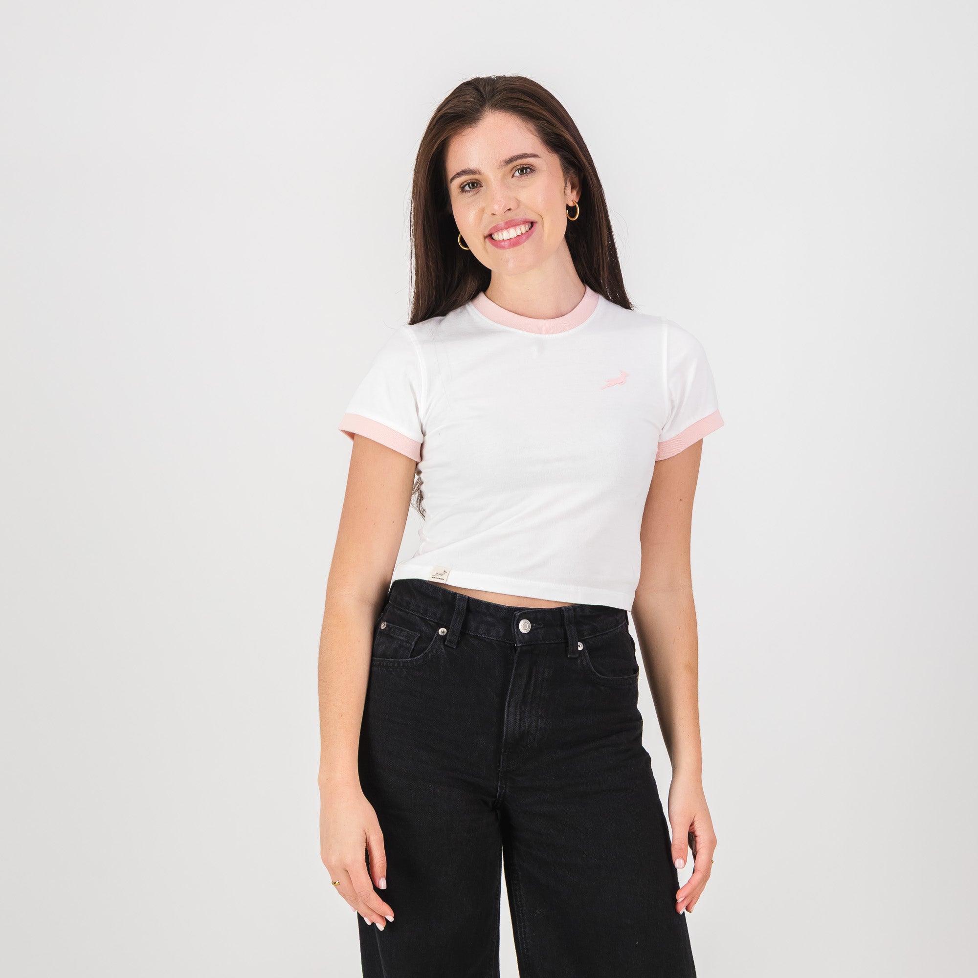 Springboks Ringer Crop Crew Tee - White - Old School