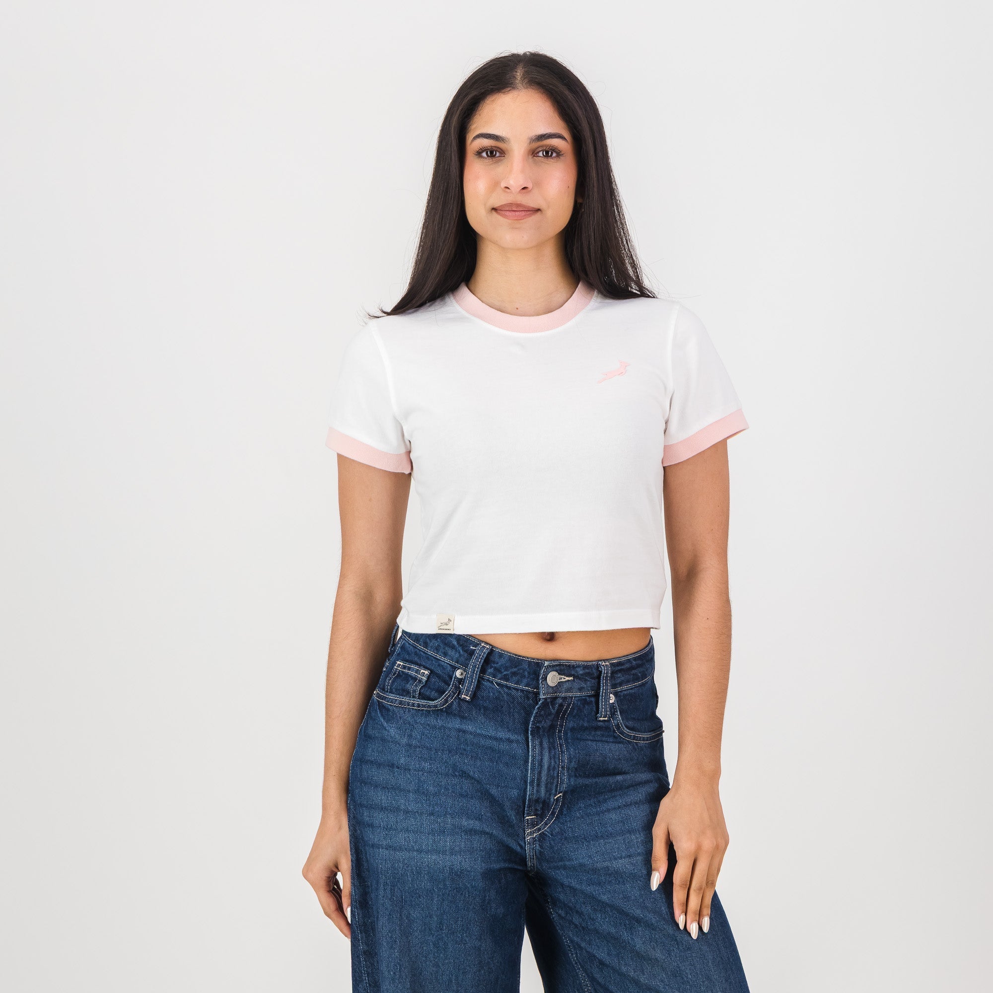 Springboks Ringer Crop Crew Tee - White - Old School