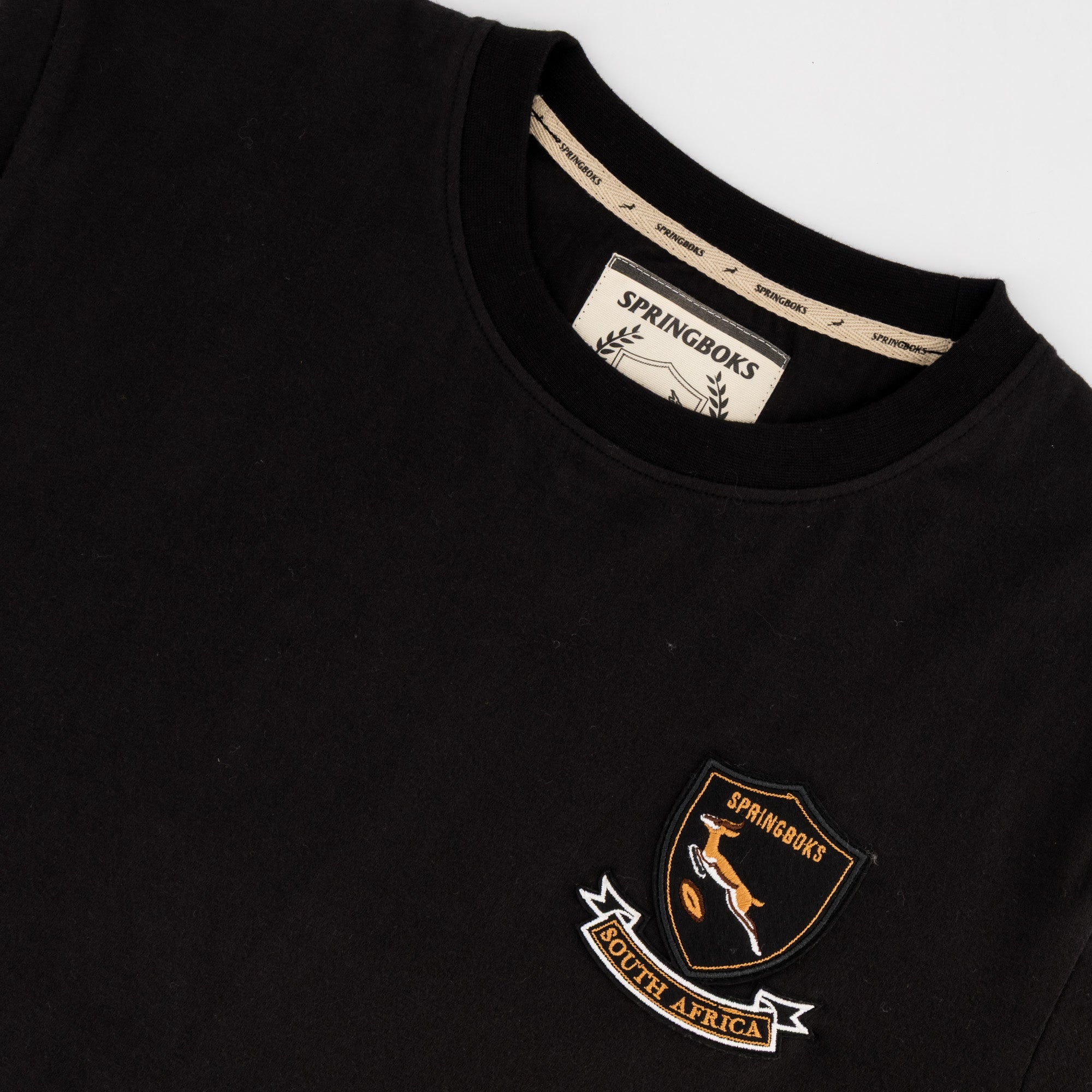 Springboks Shield Badge Regular Crew Tee - Black - Old School