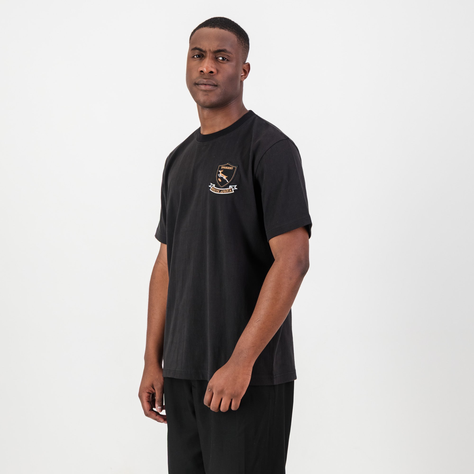 Springboks Shield Badge Regular Crew Tee - Black - Old School