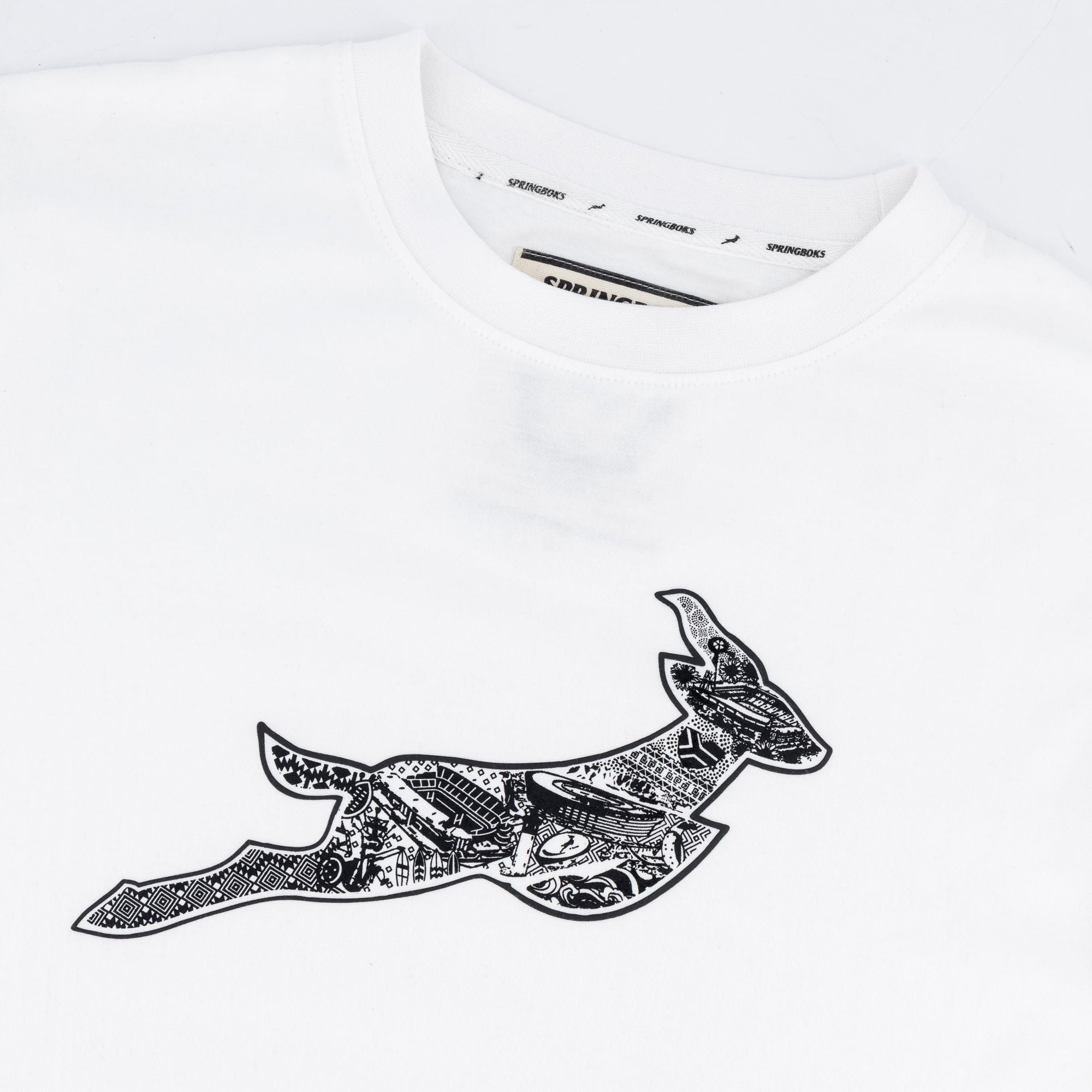 Springboks Stadium Bok Regular Crew Tee - White - Old School