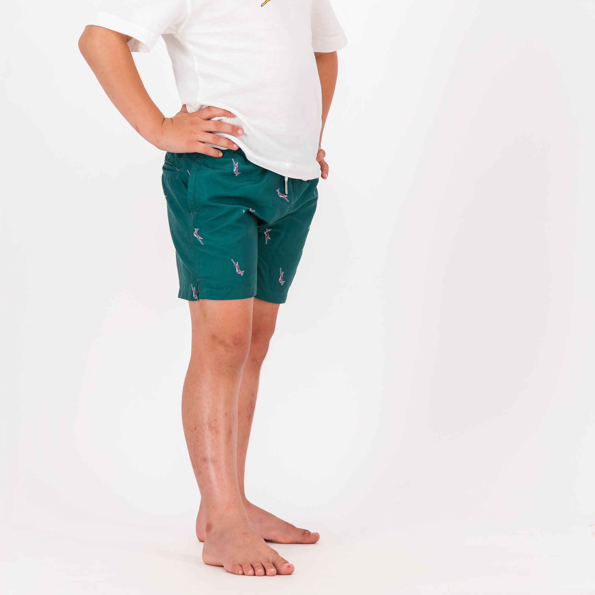 Springboks Summer Pop Print Kids Swim Shorts - Teal - Old School