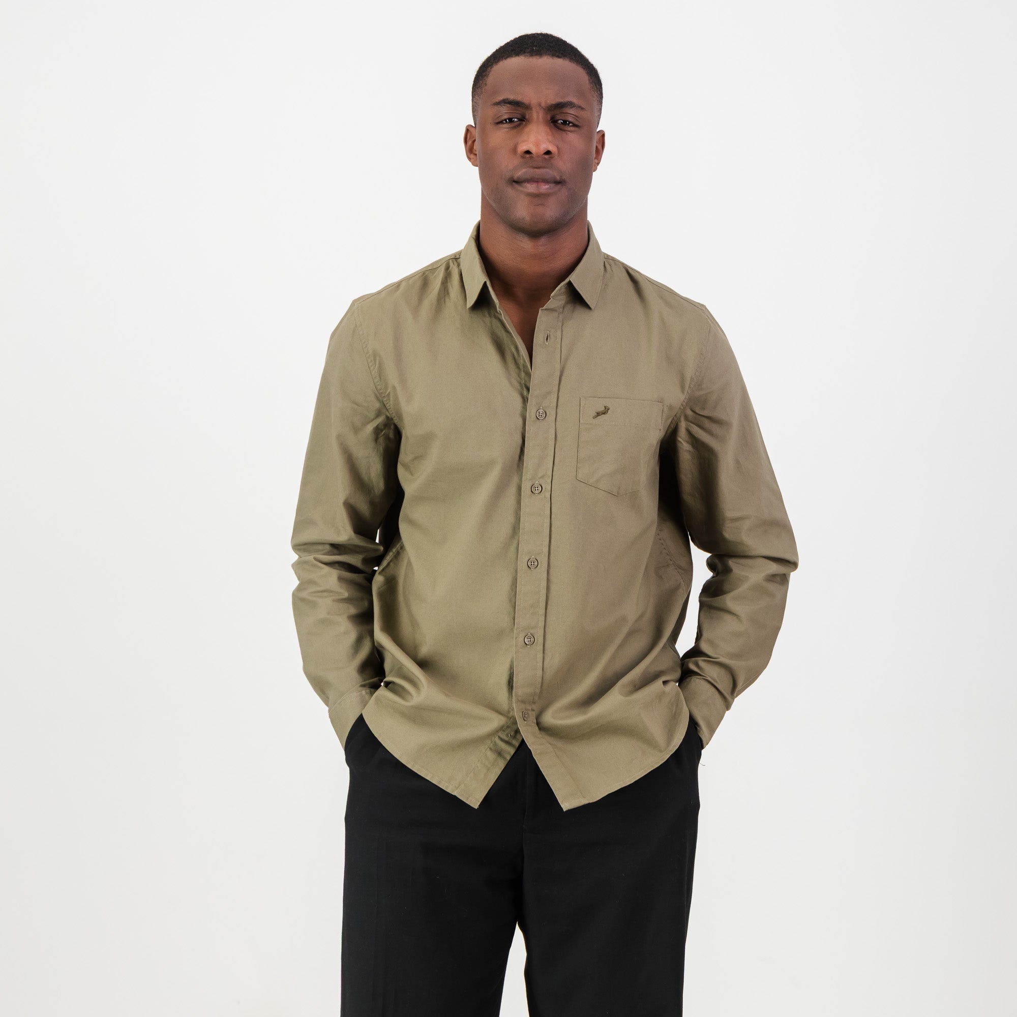 Springboks Tailored LS Oxford Shirt - Taupe - Old School
