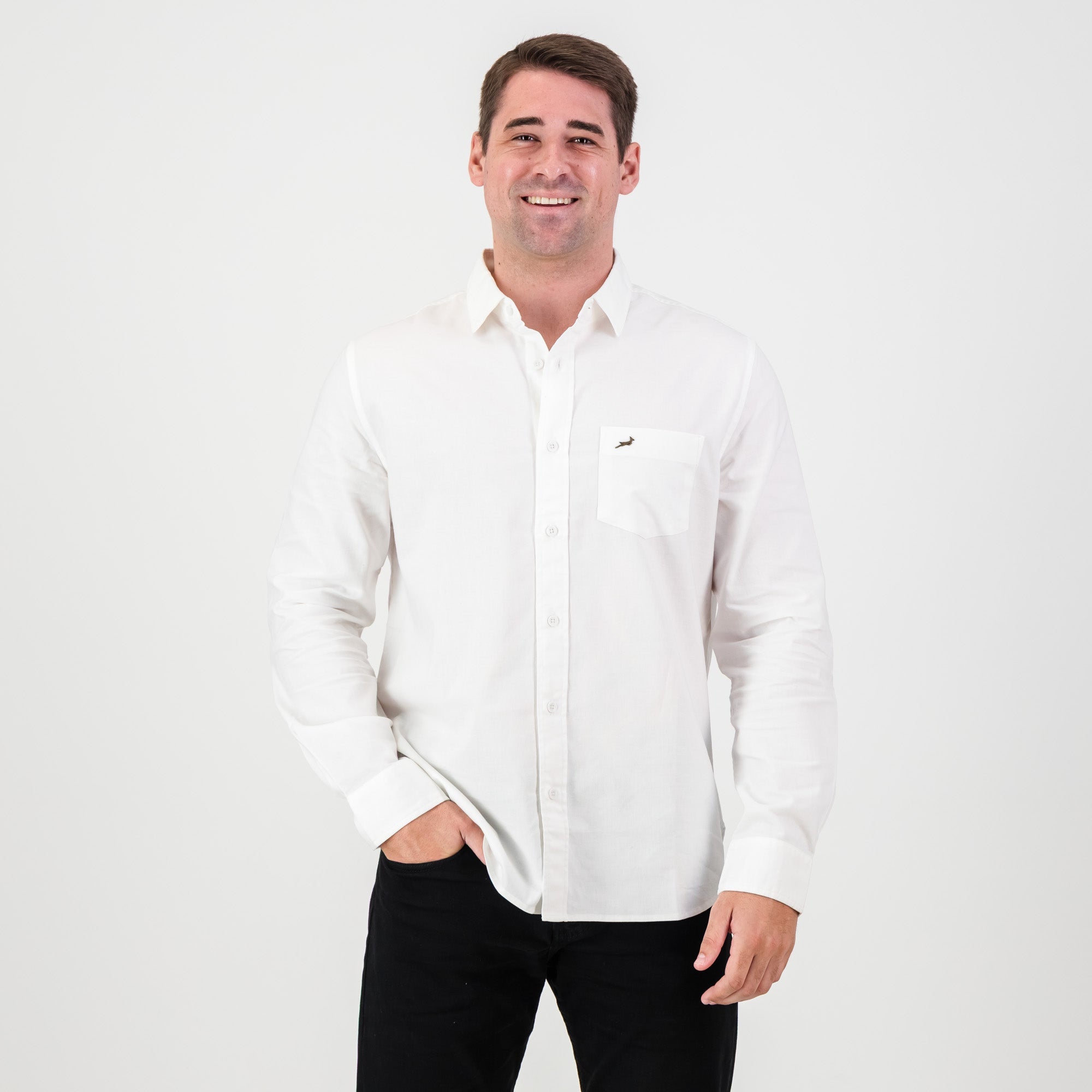 Springboks Tailored LS Oxford Shirt - White - Old School