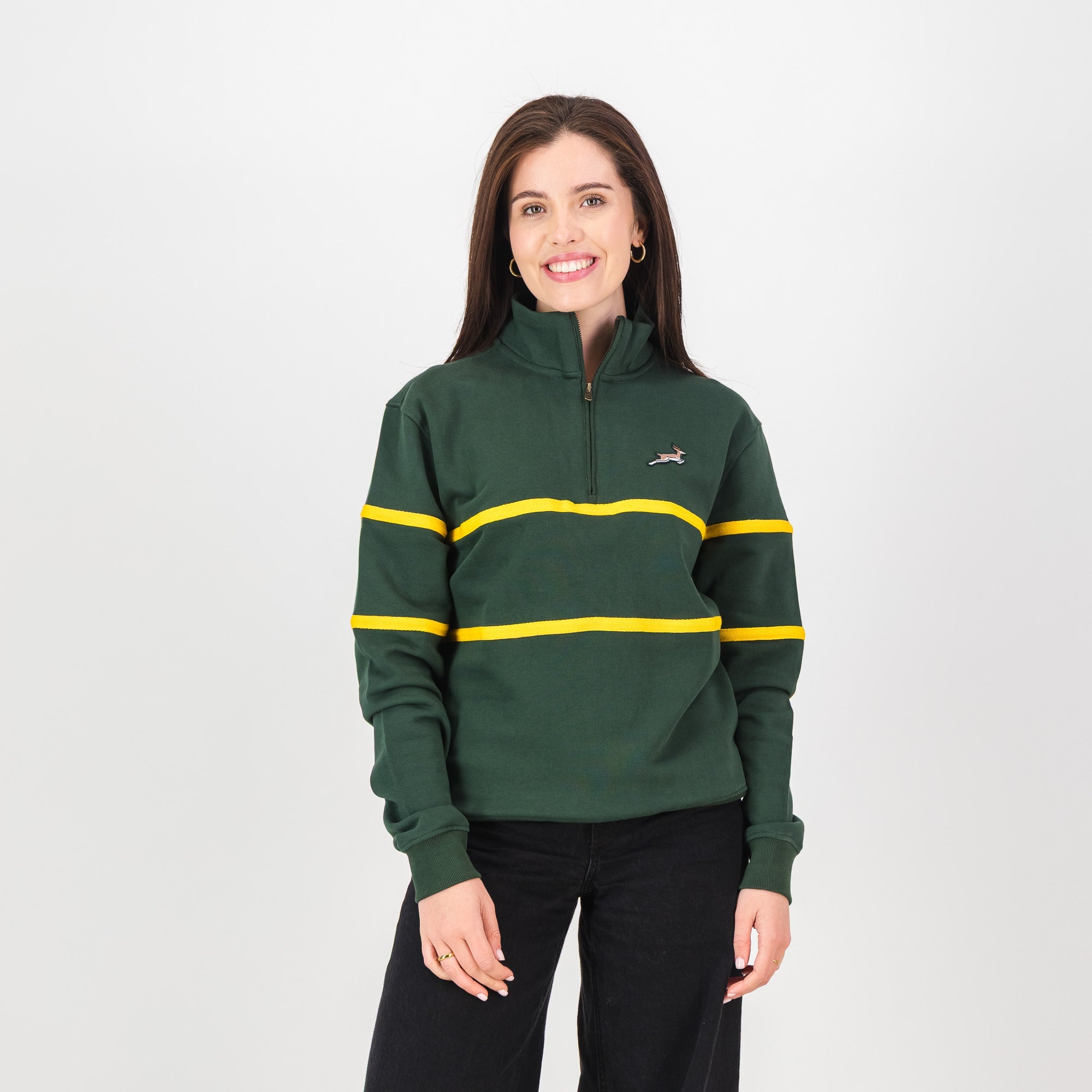 Springboks Twill Hoop Quarter Zip Sweat - OS Green - Old School
