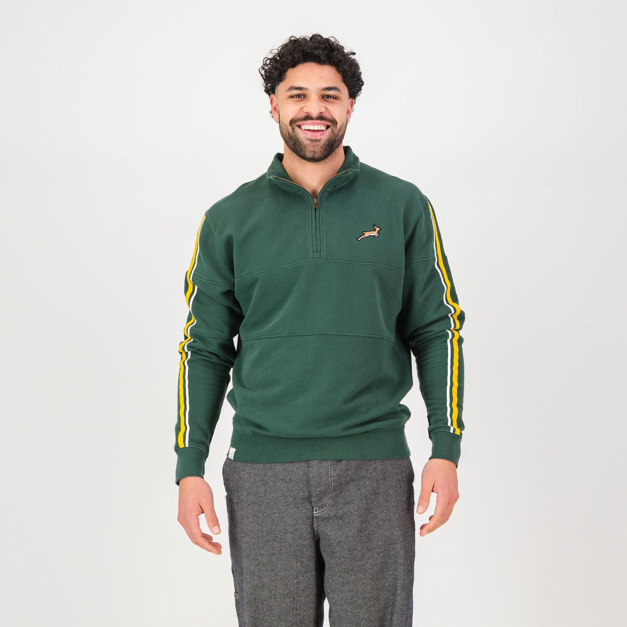 Springboks Twill SLV Quarter Zip Sweat - OS Green - Old School