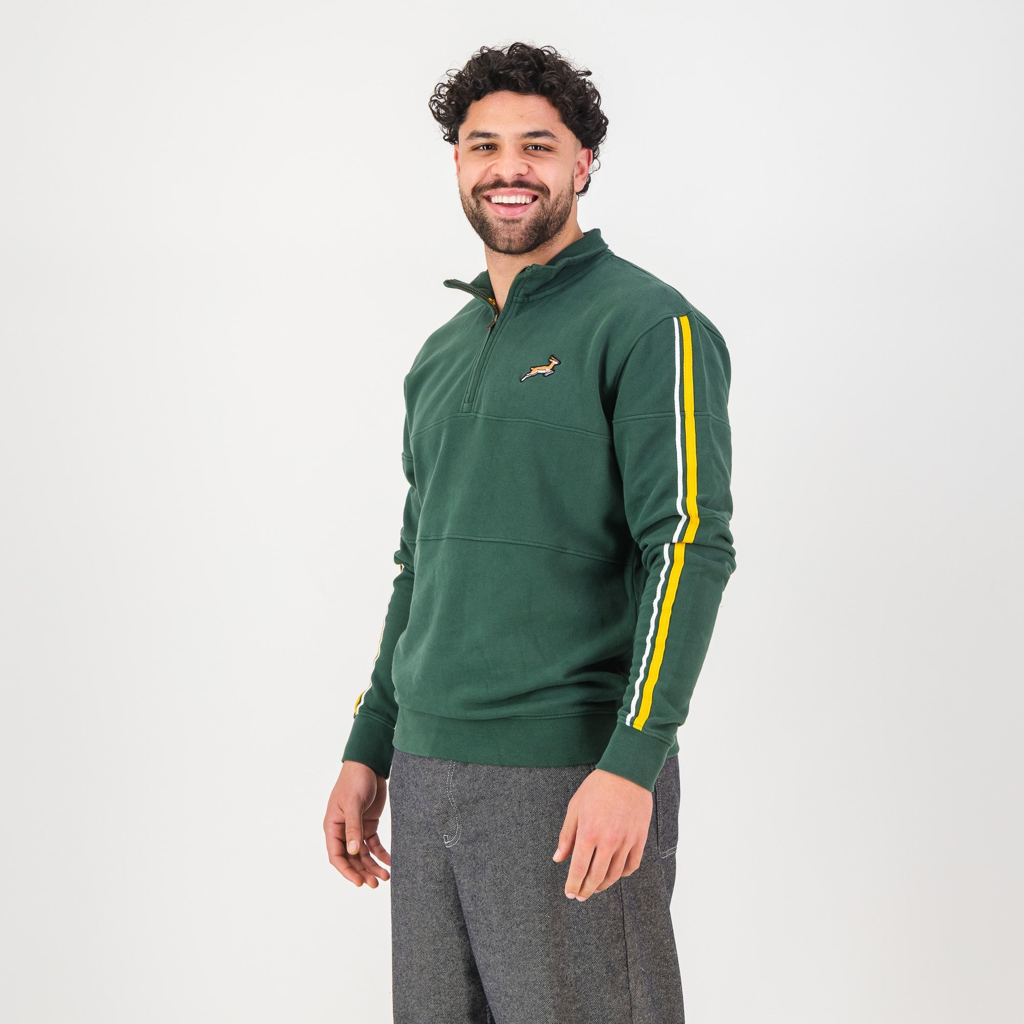 Springboks Twill SLV Quarter Zip Sweat - OS Green - Old School