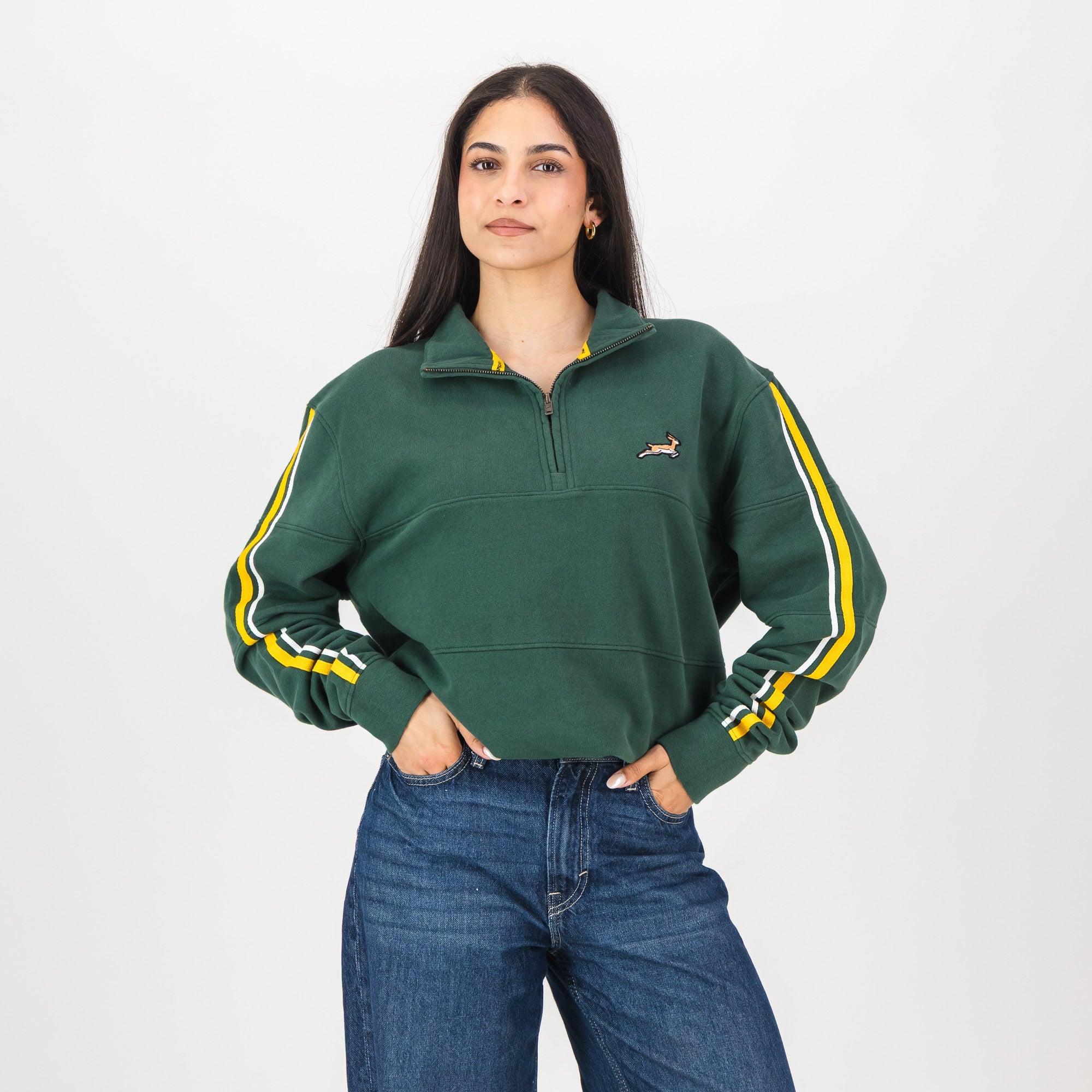 Springboks Twill SLV Quarter Zip Sweat - OS Green - Old School