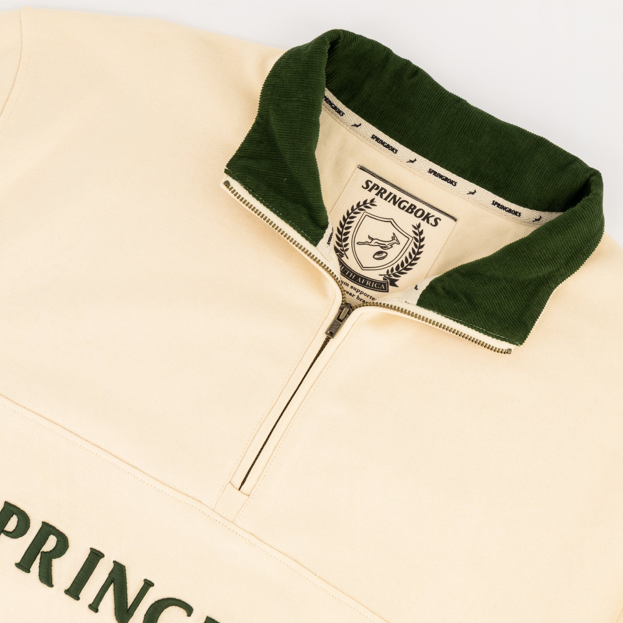 Springboks Word Quarter Zip Sweat - Ivory - Old School