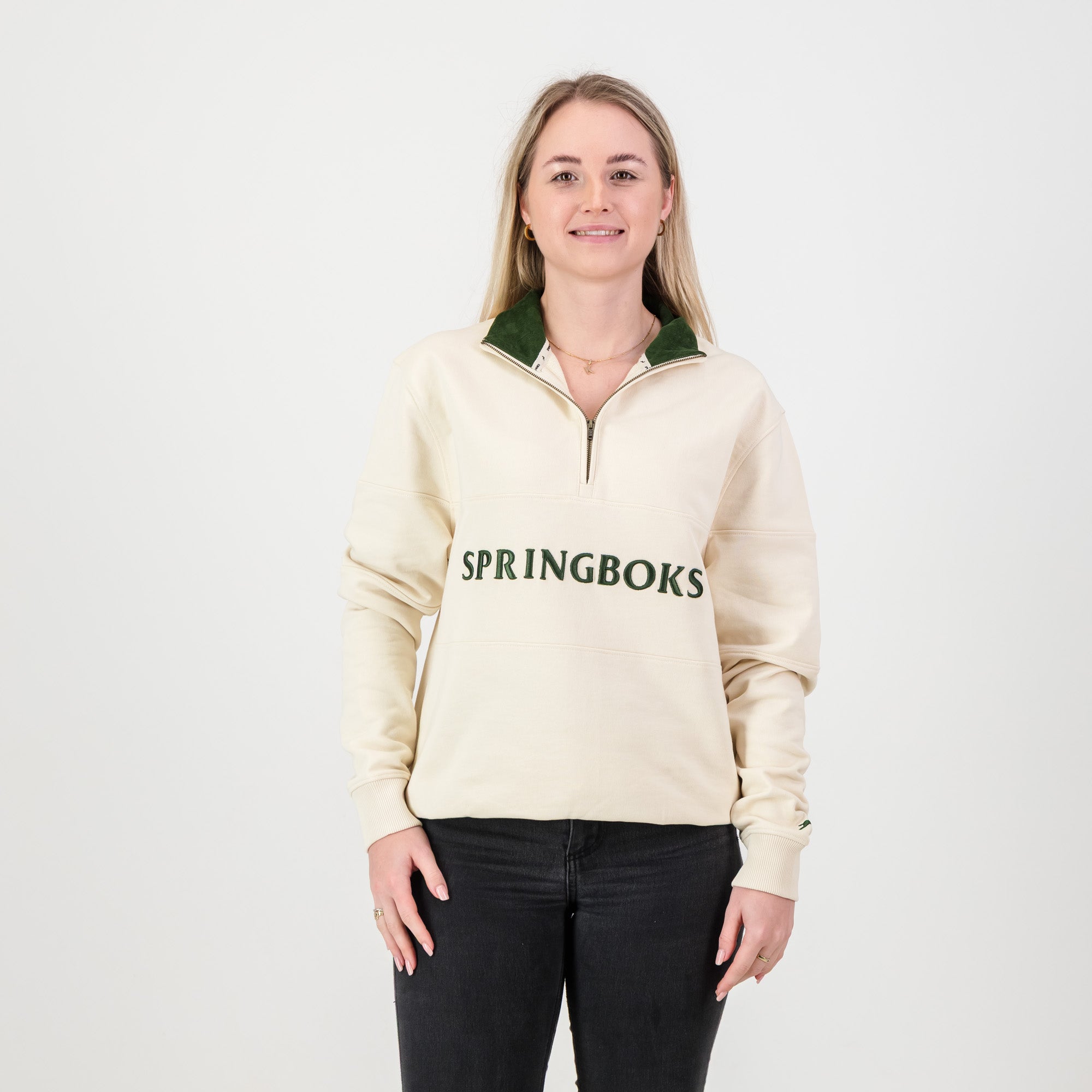 Springboks Word Quarter Zip Sweat - Ivory - Old School