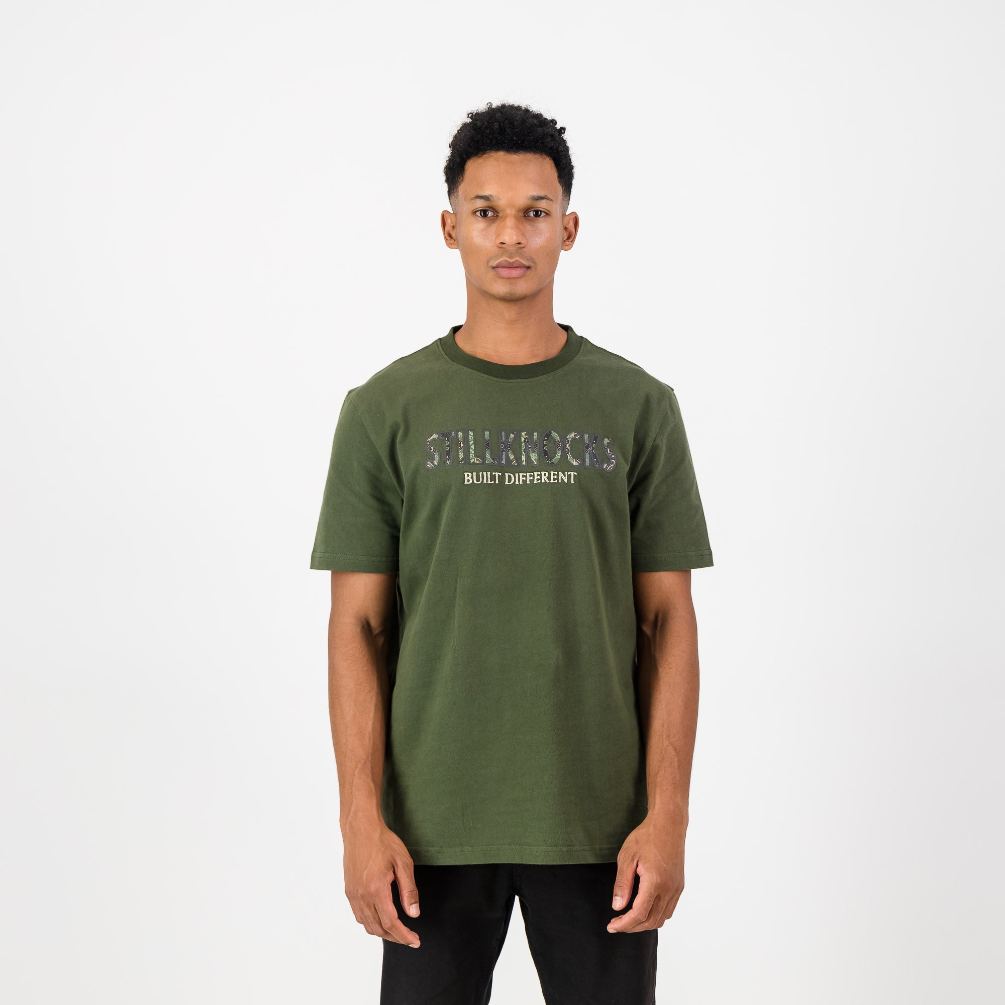 Stillknocks Built Diff Regular Crew Tee - Military Olive - Old School