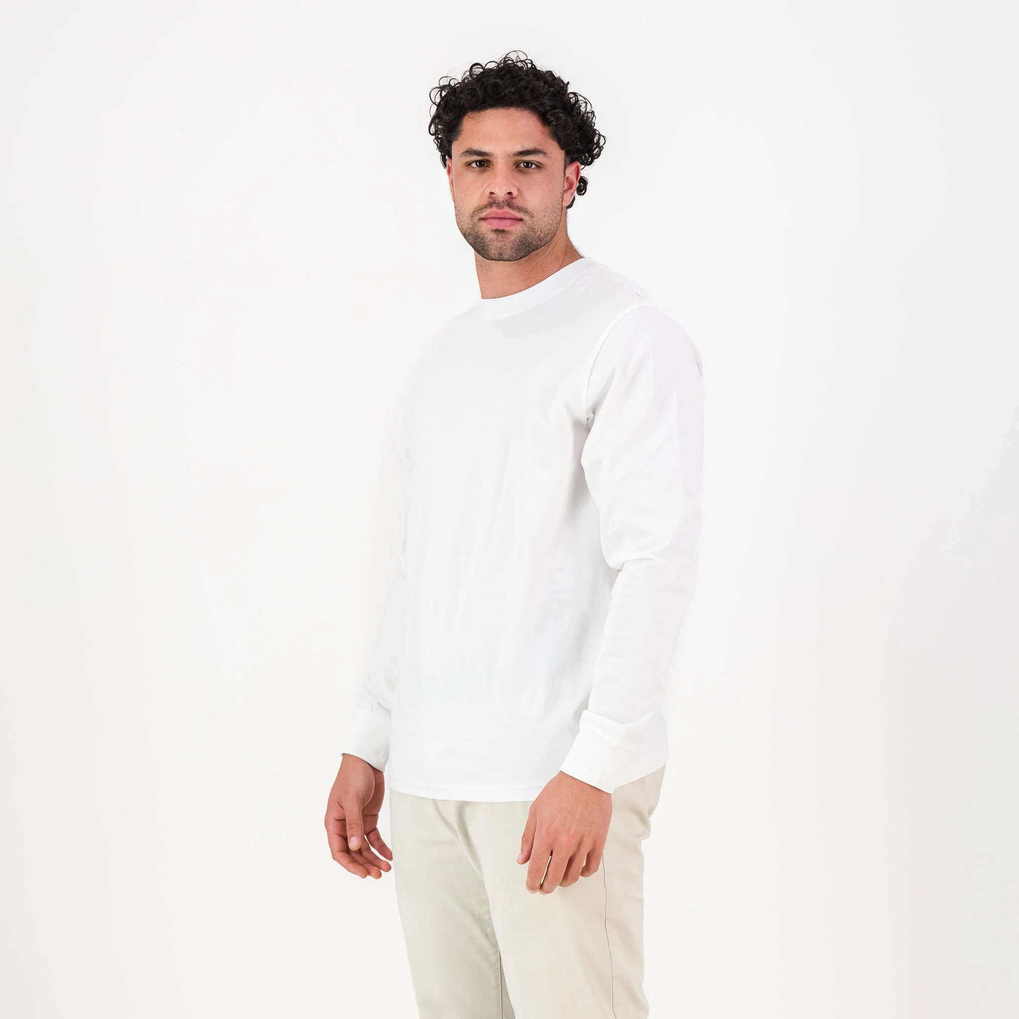 Springboks Small Embroidered Long Sleeve Crew T-Shirt – White