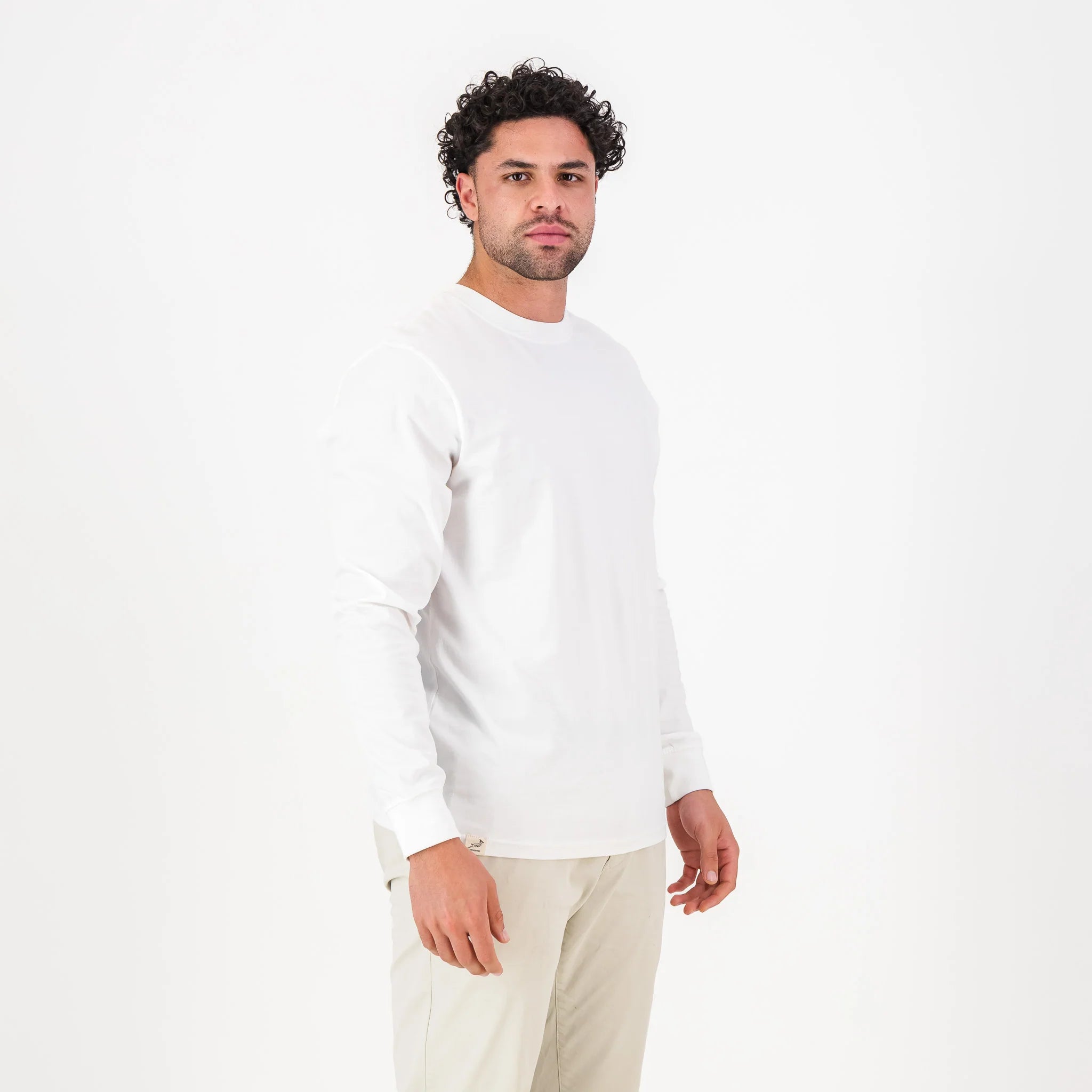 Springboks Small Embroidered Long Sleeve Crew T-Shirt – White