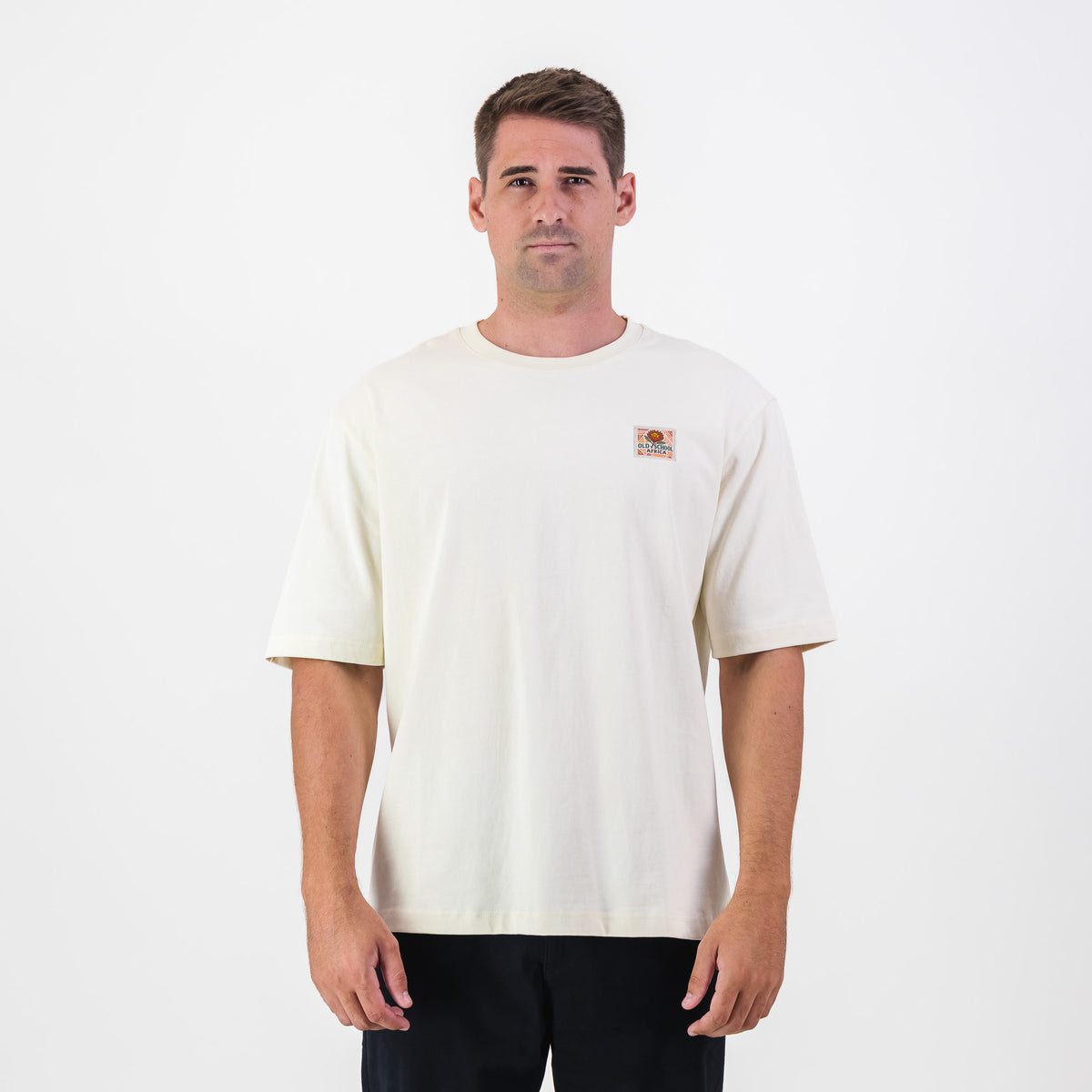 Old School Leisure Protea Woven Badge Relaxed T-Shirts Ivory