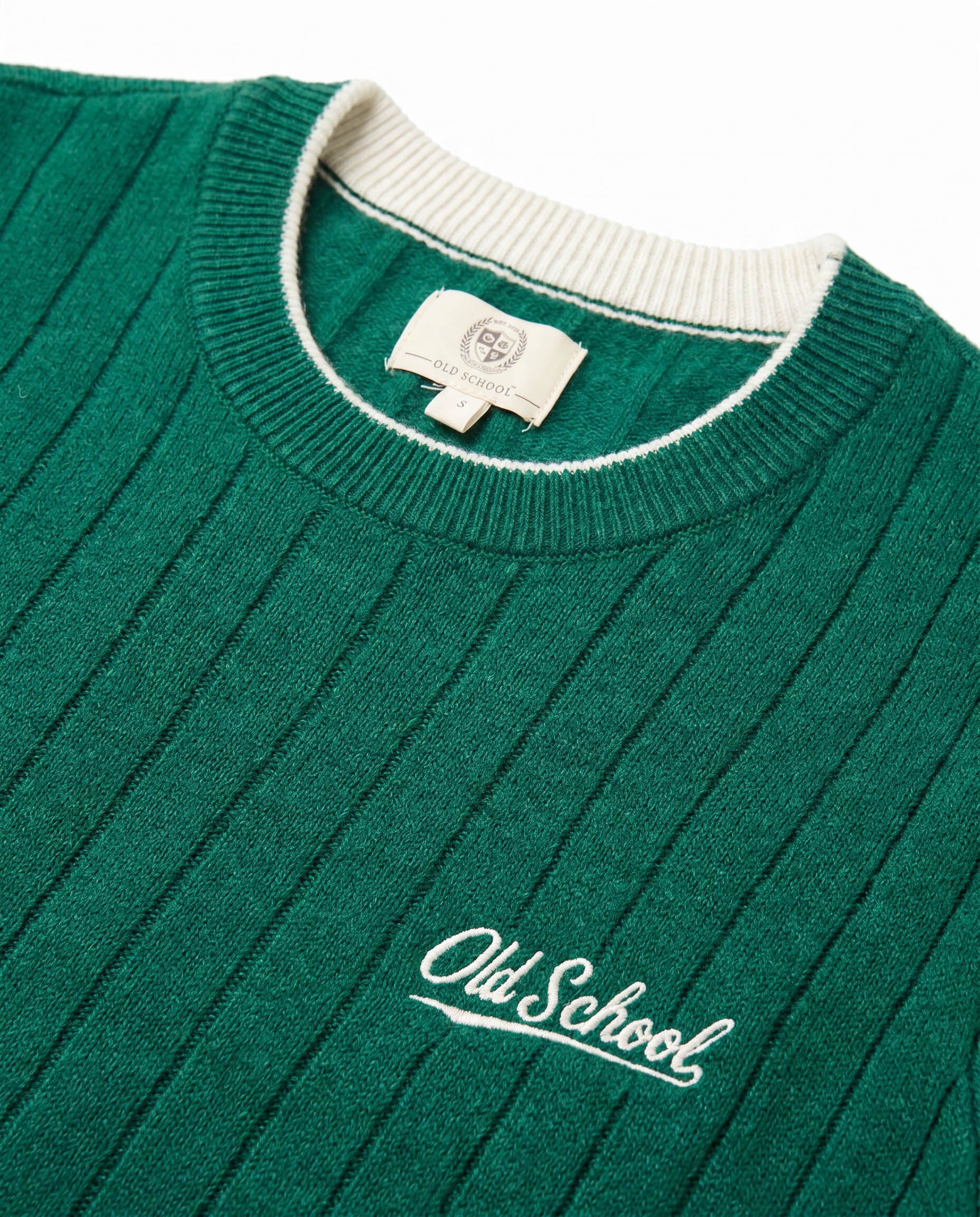 Old School Leisure Men Ribbed LS Crew Knit Green