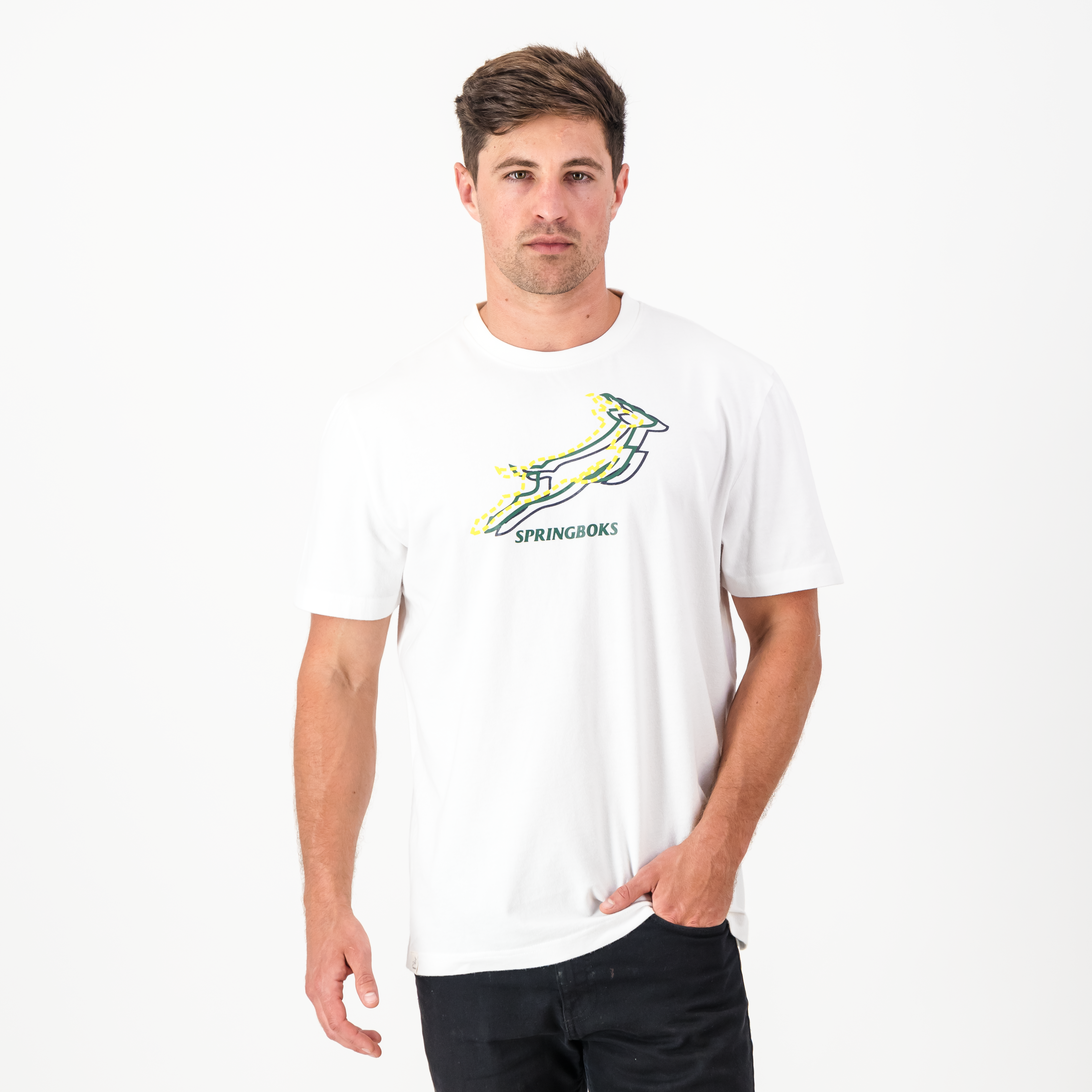 Stacked Springbok Crew Tee-White